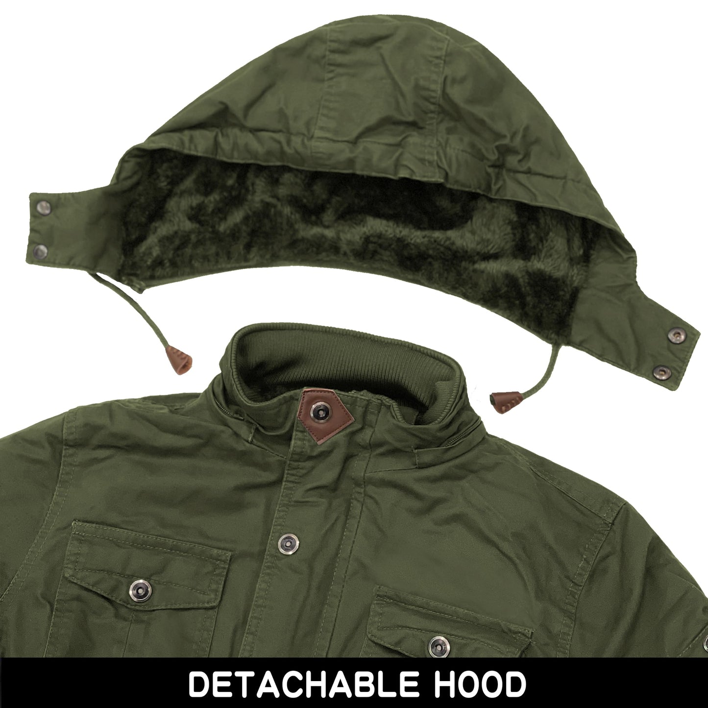 CHEXPEL Men's Thick Winter Jackets with Hood, Fleece Lining, Cotton Military Work Jackets with Cargo Pockets, Outwear