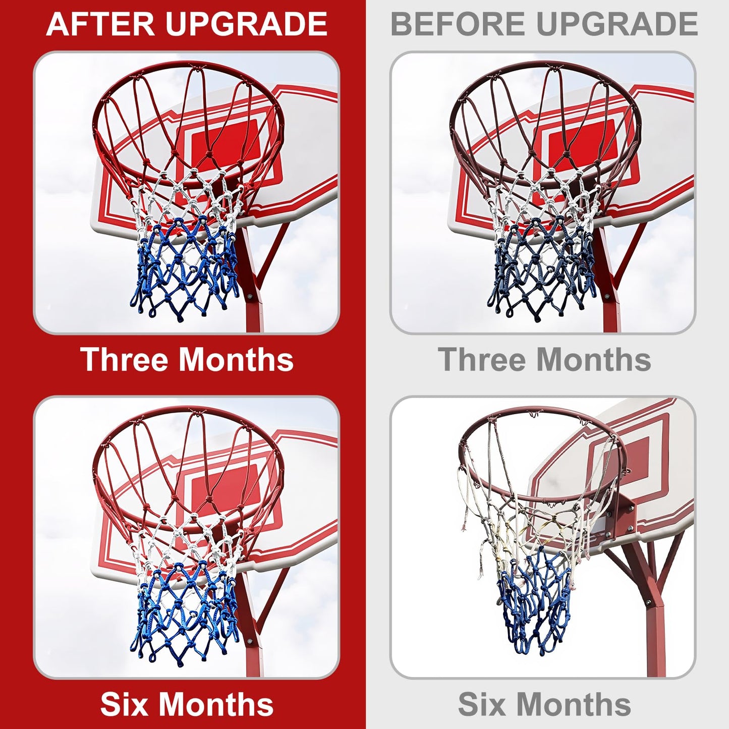 ELFFILLA Basketball Net Heavy Duty 7.16oz Professional Grade, All Weather Anti Whip Basketball Net Replacement for Outdoor Indoor Standard Hoop, 12 Loops Reinforced (Red White Blue)