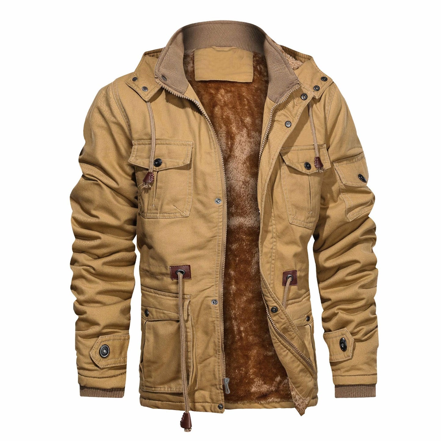 CHEXPEL Men's Thick Winter Jackets with Hood, Fleece Lining, Cotton Military Work Jackets with Cargo Pockets, Outwear
