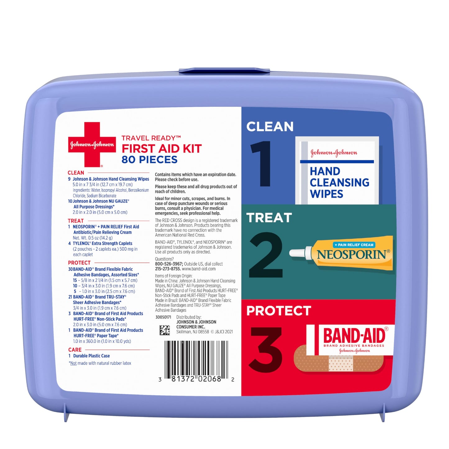 Johnson & Johnson All-Purpose Portable Compact First Aid Kit for Minor Cuts, Scrapes, Sprains & Burns, Ideal for Home, Car, Travel, Camping and Outdoor Emergencies, 160 Pieces
