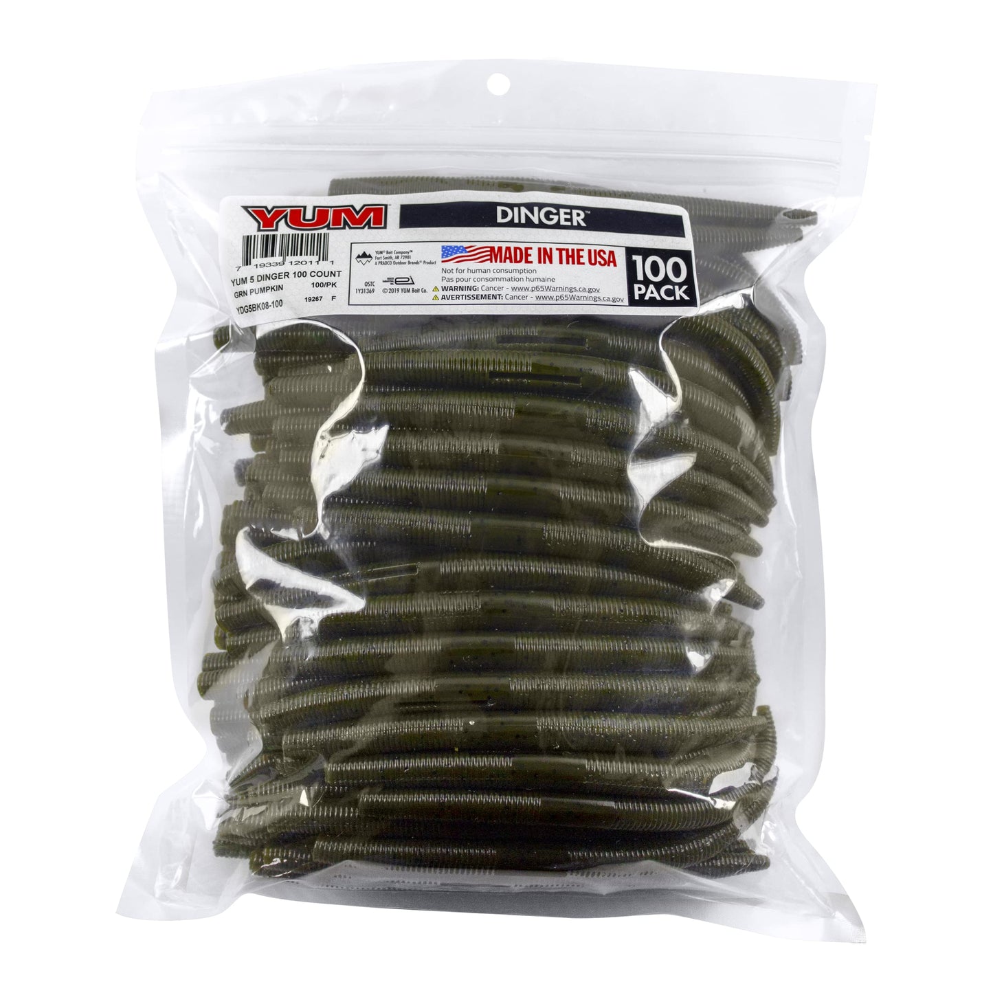 YUM Dinger Classic Worm All-Purpose Soft Plastic Bass Fishing Lure 100 Pack, 5 Inch