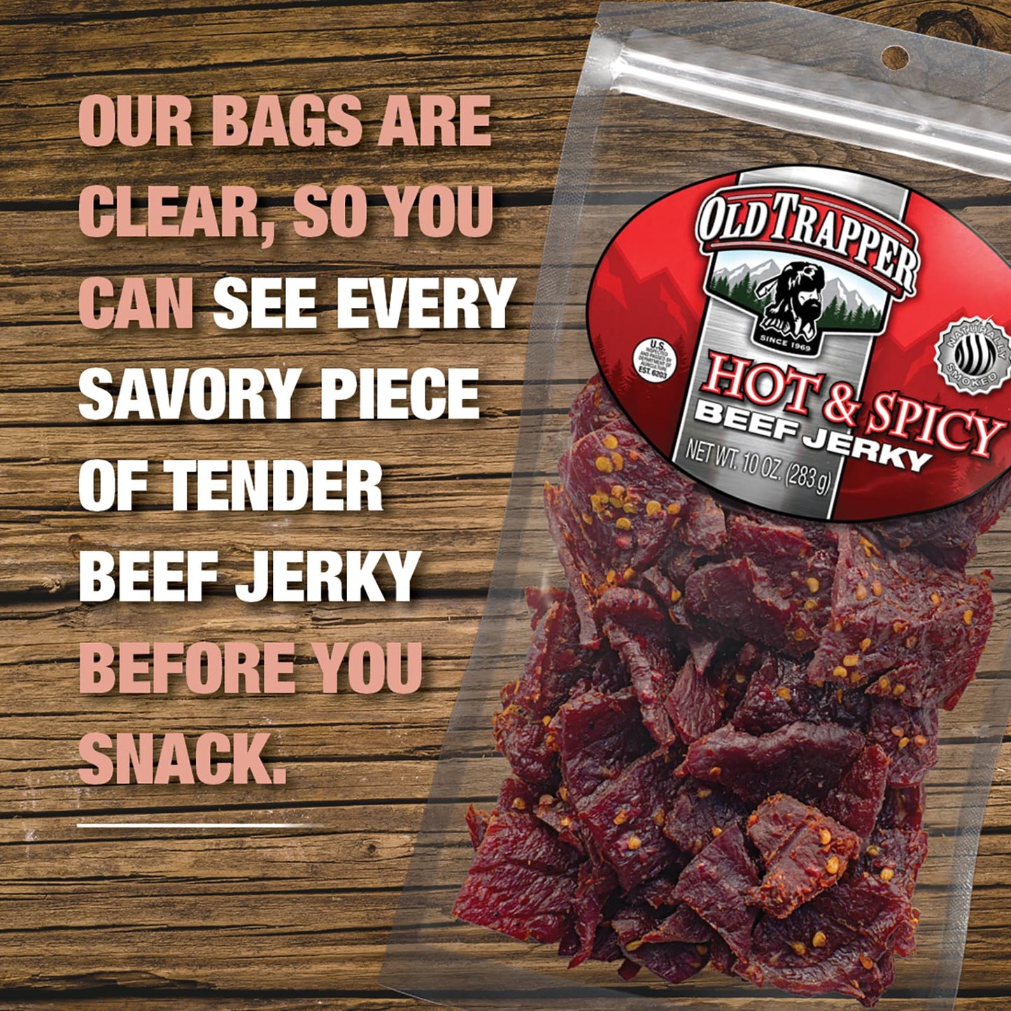 Old Trapper Beef Jerky, Old-Fashioned 10-Ounce Bag, Tender Meat Snacks for Lunches or Between Meals, 11 Grams of Protein, Zero Grams of Fat, and 70 Calories per Ounce (Pack of One)