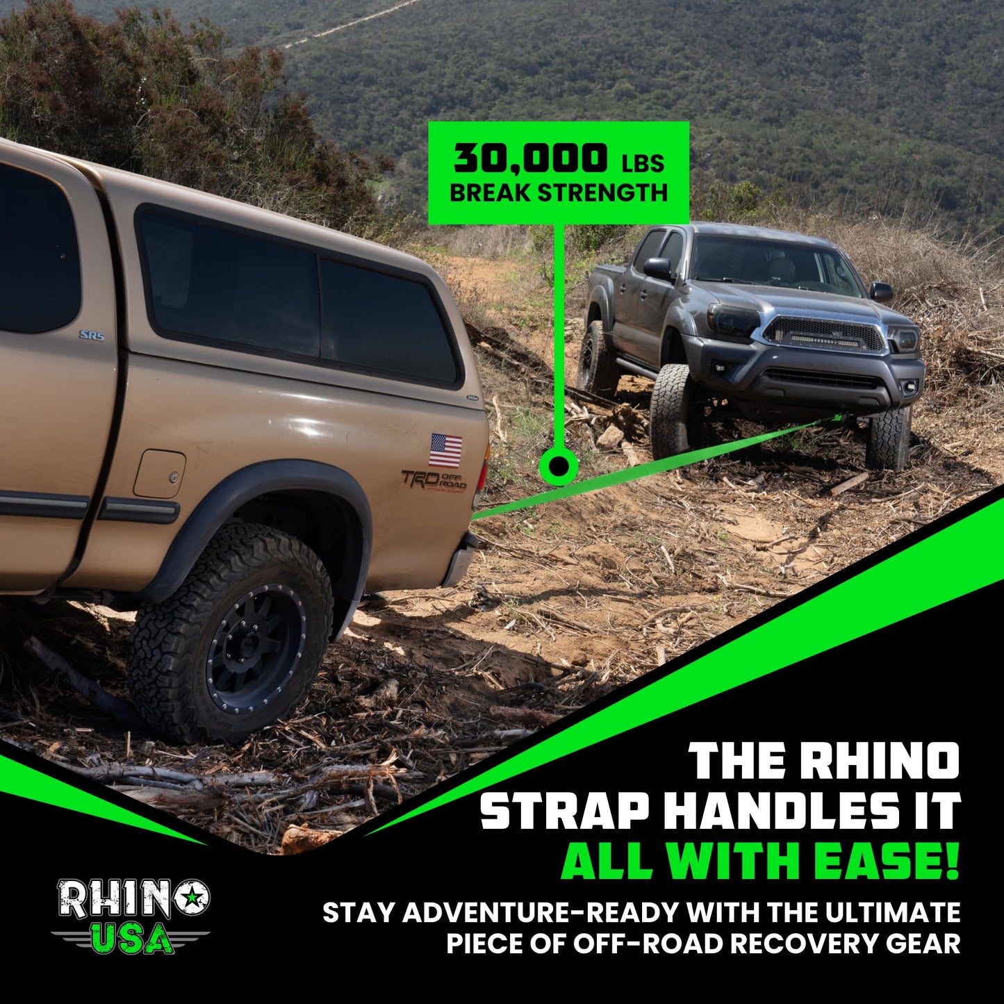 Rhino USA Recovery Tow Strap (3" x 20') - 31,518lb Break Strength - Emergency Recovery Strap Tow Rope for Truck, UTV, ATV & More - Heavy Duty Towing Strap for Offroad 4x4 Use - Compatible with Jeep