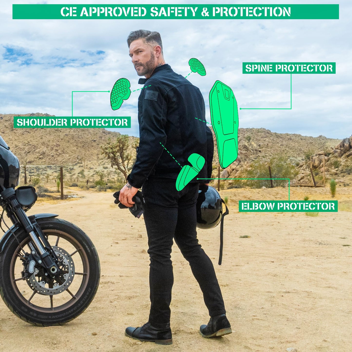 Nomad Mesh Motorcycle Jacket for Men Summer Biker Jacket Cruiser Sportsbike Enduro Hi-Viz Riding Jacket CE Armor Protection