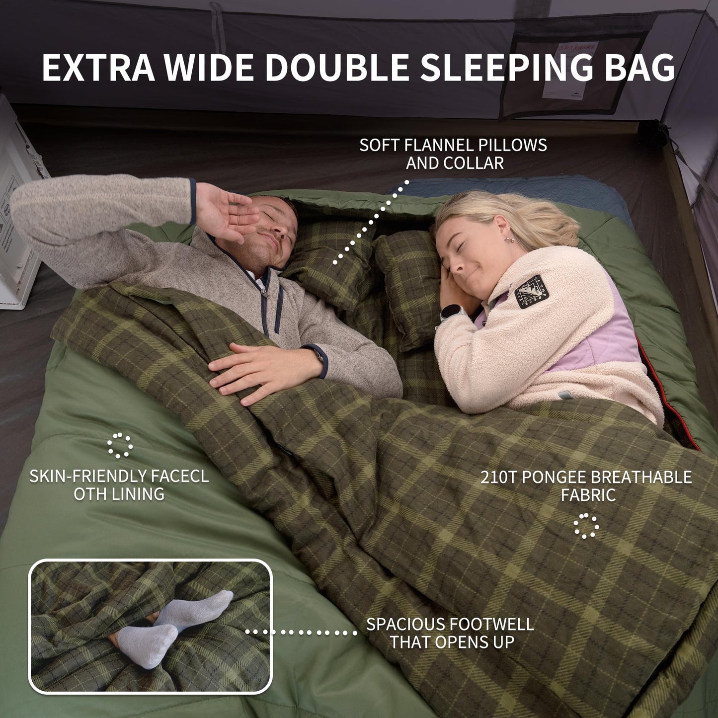 Naturehike 0 Degree Flannel Two Person Sleeping Bag with Pillows for Adults, Couples & Family, Doublewide Double Sleeping Bag 2 Person for All Seasons Camping Hiking Backpacking