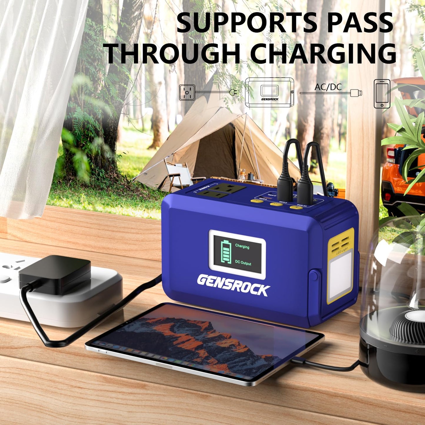 GENSROCK Portable Power Station, 110V/300W Pure Sine Wave Solar Generator, 222Wh Backup Lithium Battery With AC Outlet/QC 3.0/Type-C/LED Light for CPAP Family Emergency Outdoor Camping RV Travel.