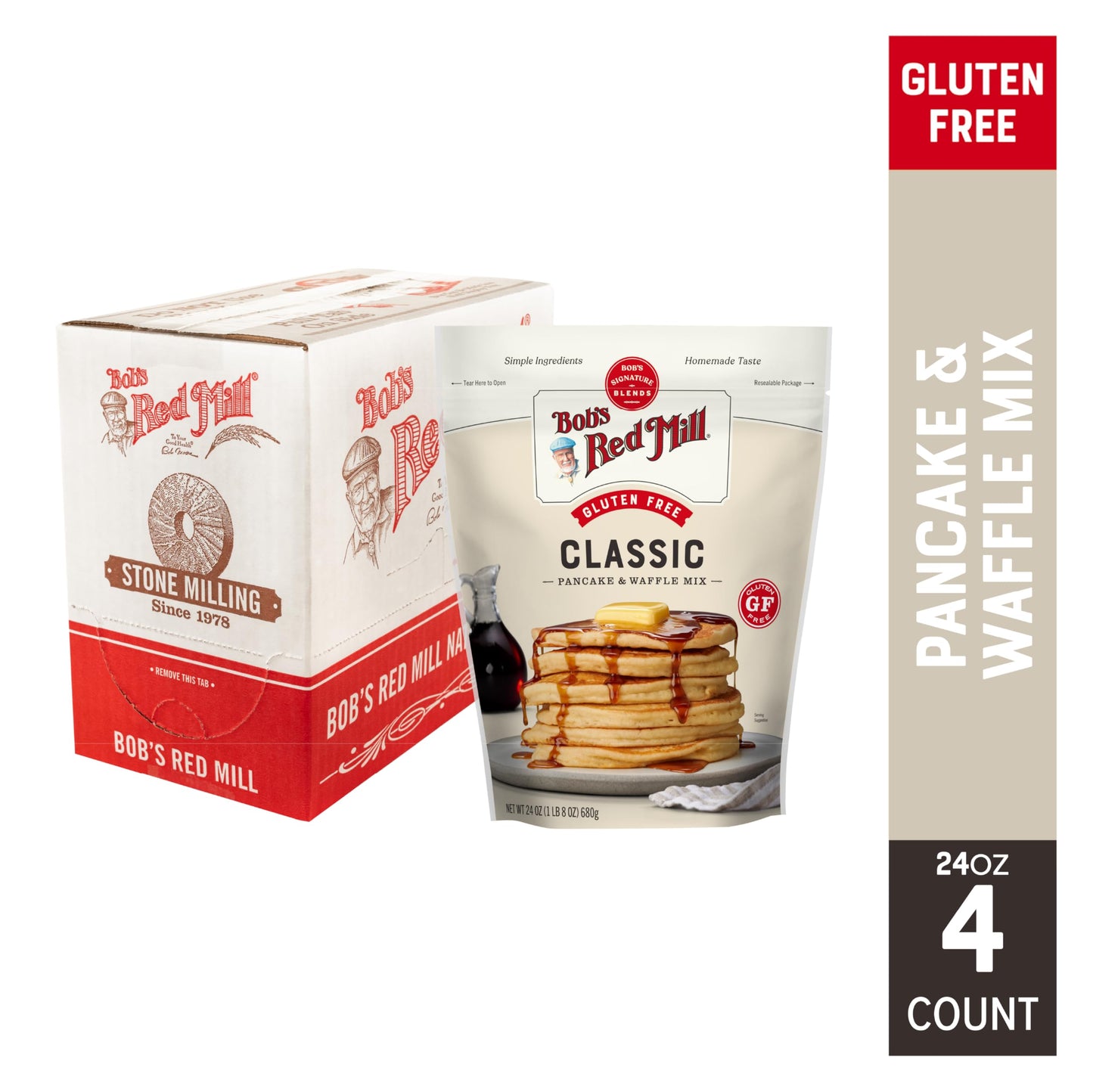 Bob's Red Mill Gluten Free Pancake Mix, 24oz (Pack of 4) - Kosher, Approximately 34 Pancakes per Bag, Packaging May Vary