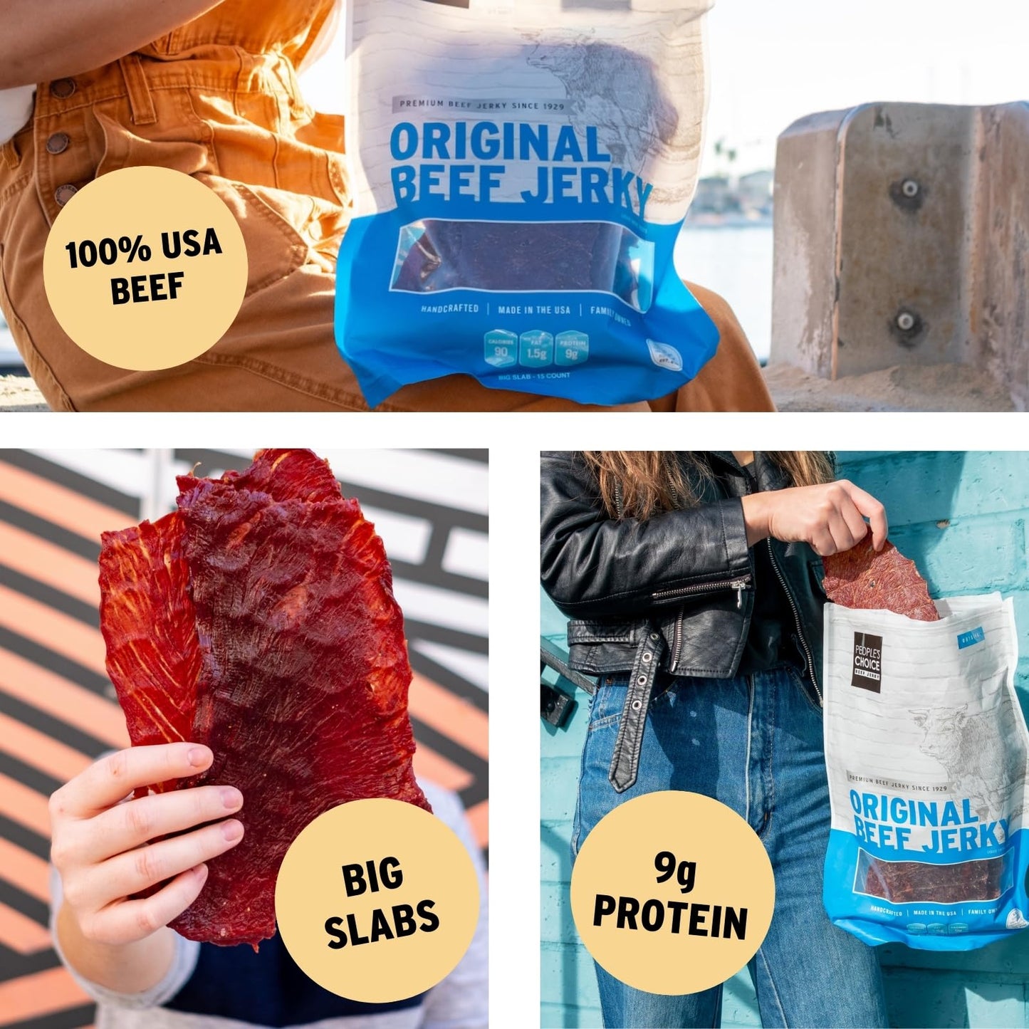 People's Choice Beef Jerky - Classic - Hot & Spicy - Big Slab - Whole Muscle Premium Cuts - Bulk Jerky Package - Thin Sheets - Low Sodium Low Salt High Protein Meat Snack - 15 Count, 1 Bag