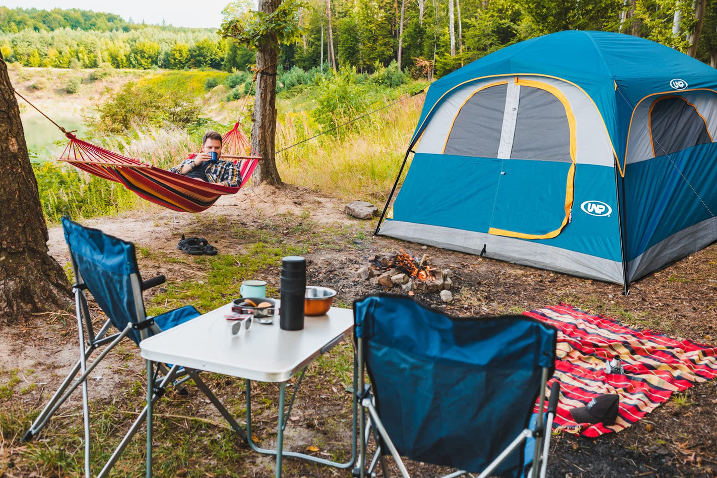 UNP Tents 6 Person Waterproof Windproof Easy Setup,Double Layer Family Camping Tent with 1 Mesh Door & 5 Large Mesh Windows -10'X9'X78in(H)