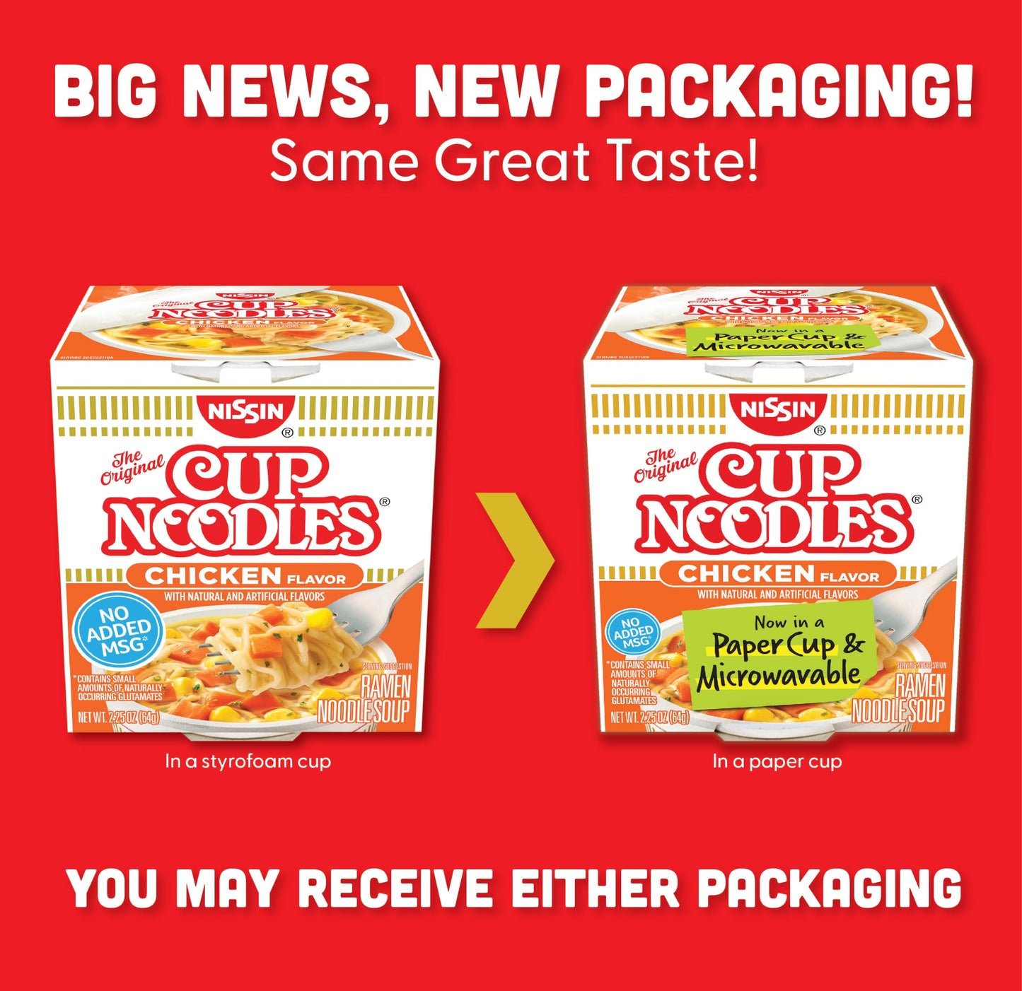 Nissin Cup Noodles Soup, Beef Flavor, Microwaveable Paper Cups, Instant Ramen, 2.25 Ounce (Pack of 12)