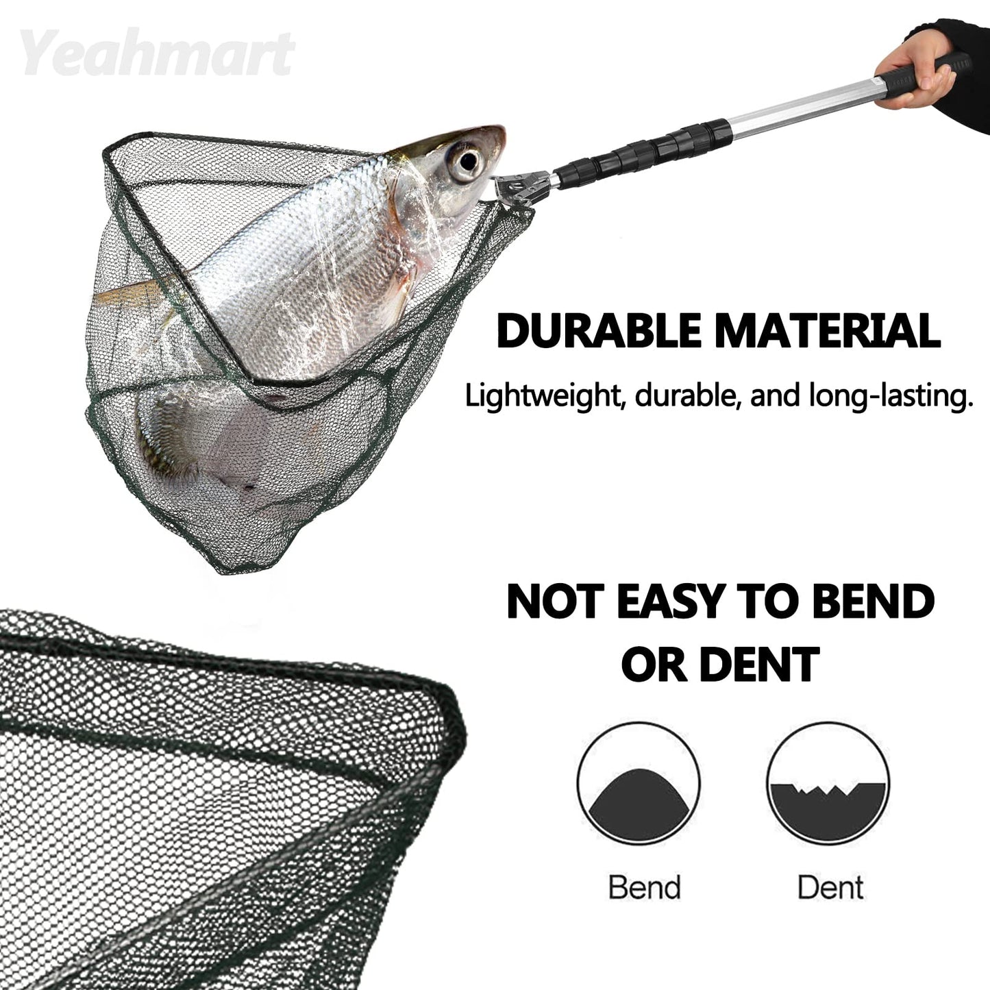Yeahmart Fishing Net Minnow Nets with Aluminum Collapsible Telescopic Fishing Pole Handle and Nylon Mesh, Small Fishing Landing Net for Saltwater Freshwater, Kids, Men, Women, Extends to 21-75 inch