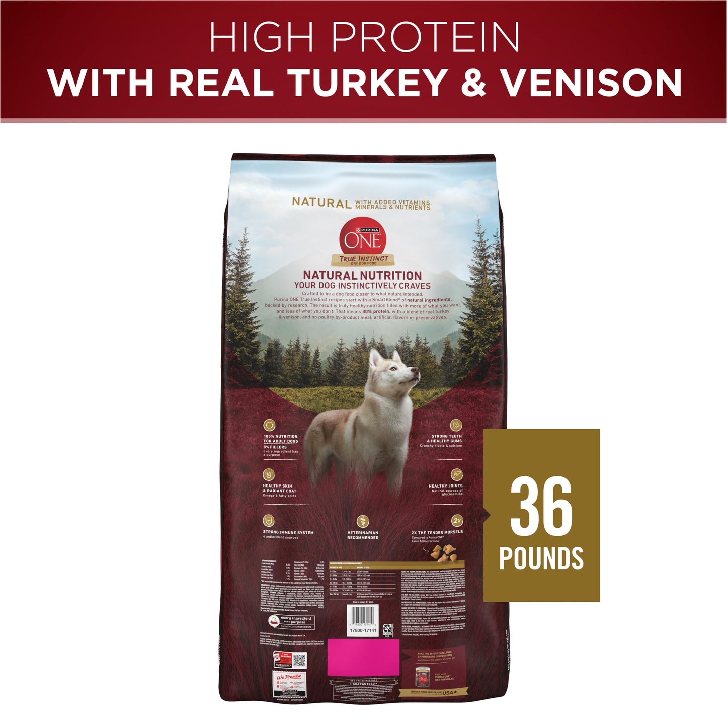 Purina ONE True Instinct With A Blend Of Real Turkey and Venison Dry Dog Food - 36 lb. Bag