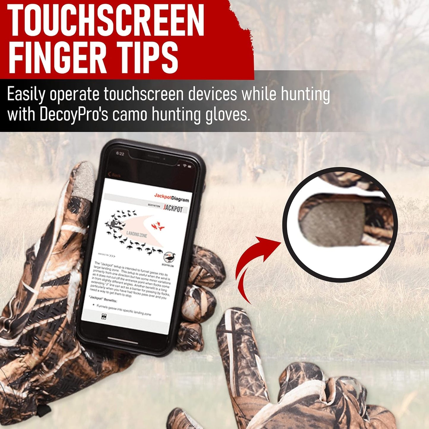 DecoyPro Men’s Camo Touchscreen Hunting Gloves – Lightweight, Thin, High-Performance Hunting Gear – L/XL
