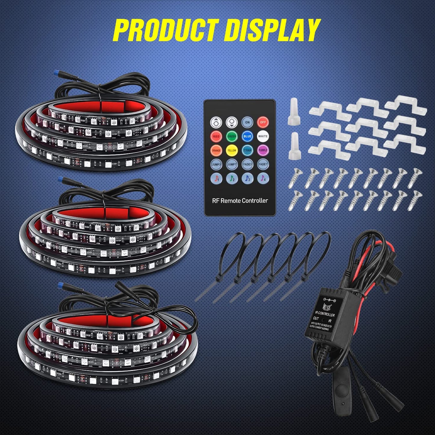 Nilight 3PCS 60 Inch RGB Truck Bed Light Strip Kit 270 LED Neon Accent Lights with RF Remote On Off Switch Splitter Extension Cable for Cargo Pickup Truck Camper RV SUV Boat
