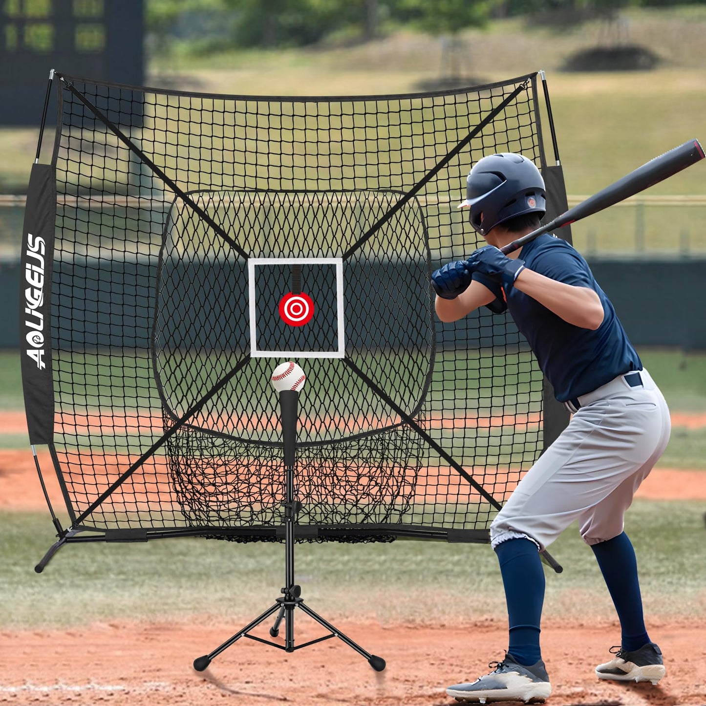 AOLIGEIJS 6'X6' Baseball Softball Practice Net,Pitching Net,Batting Net,with Baseball Tee,Bonus Strike Zone,Target and Bow Frame,for Hitting,Pitching,Catching