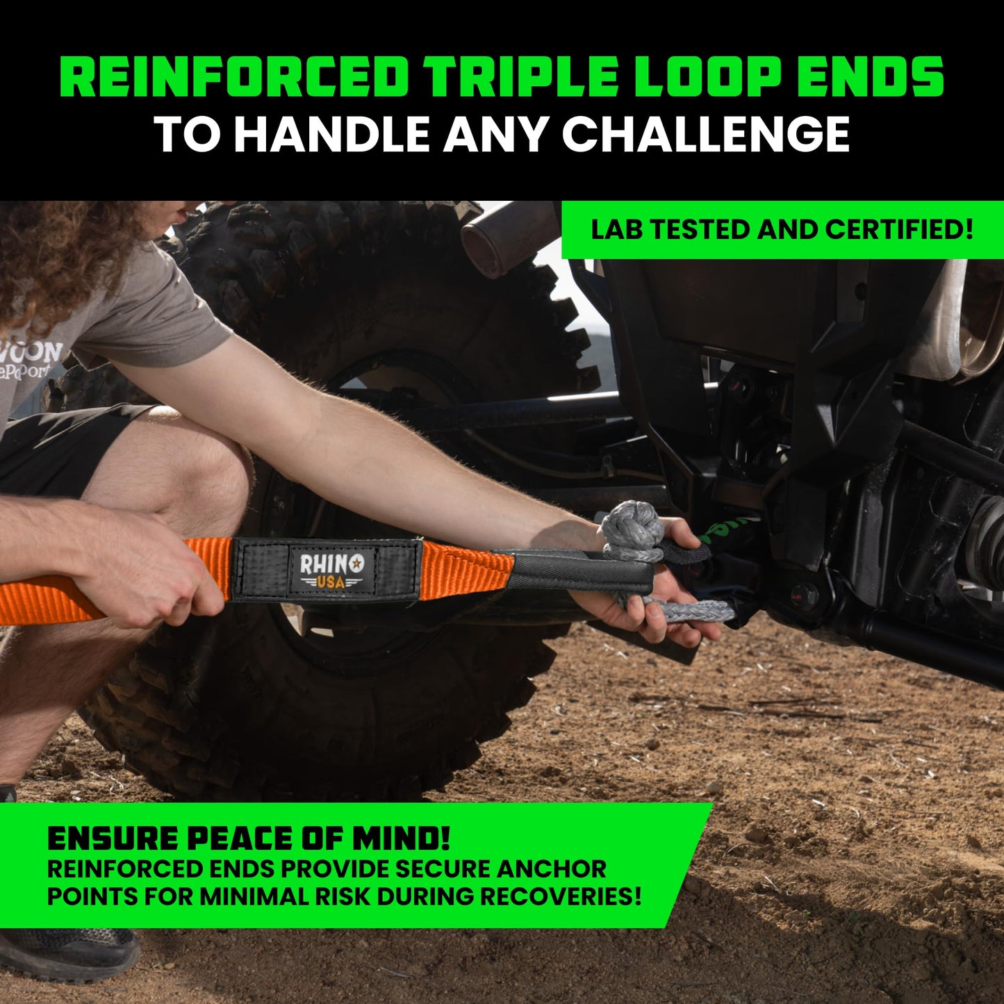Rhino USA Recovery Tow Strap (3" x 20') - 31,518lb Break Strength - Emergency Recovery Strap Tow Rope for Truck, UTV, ATV & More - Heavy Duty Towing Strap for Offroad 4x4 Use - Compatible with Jeep