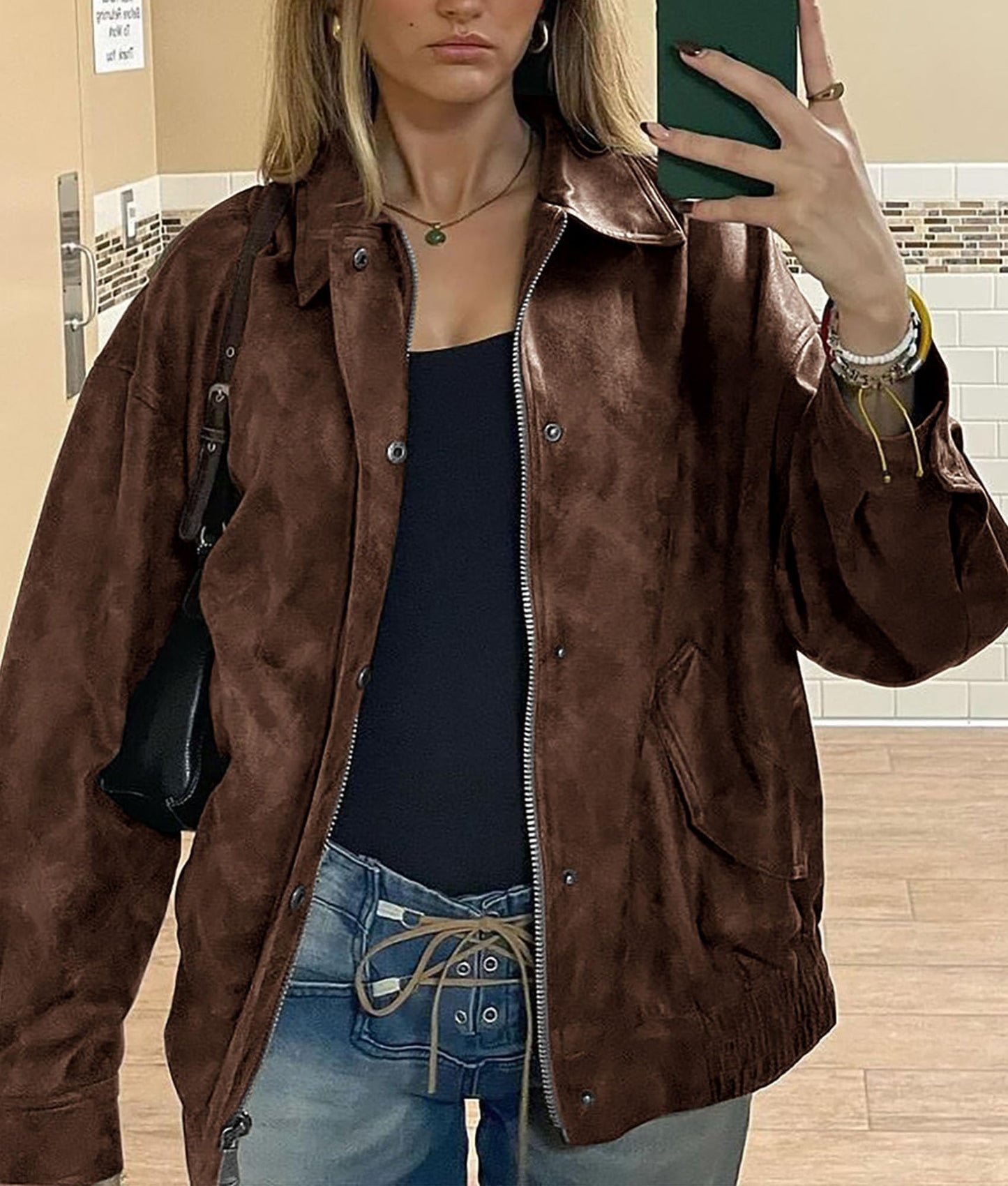 PRETTYGARDEN Women's Faux Leather Motorcycle Jacket Trendy Fall Spring Clothes Oversized Zip Up Winter Coat Outerwear