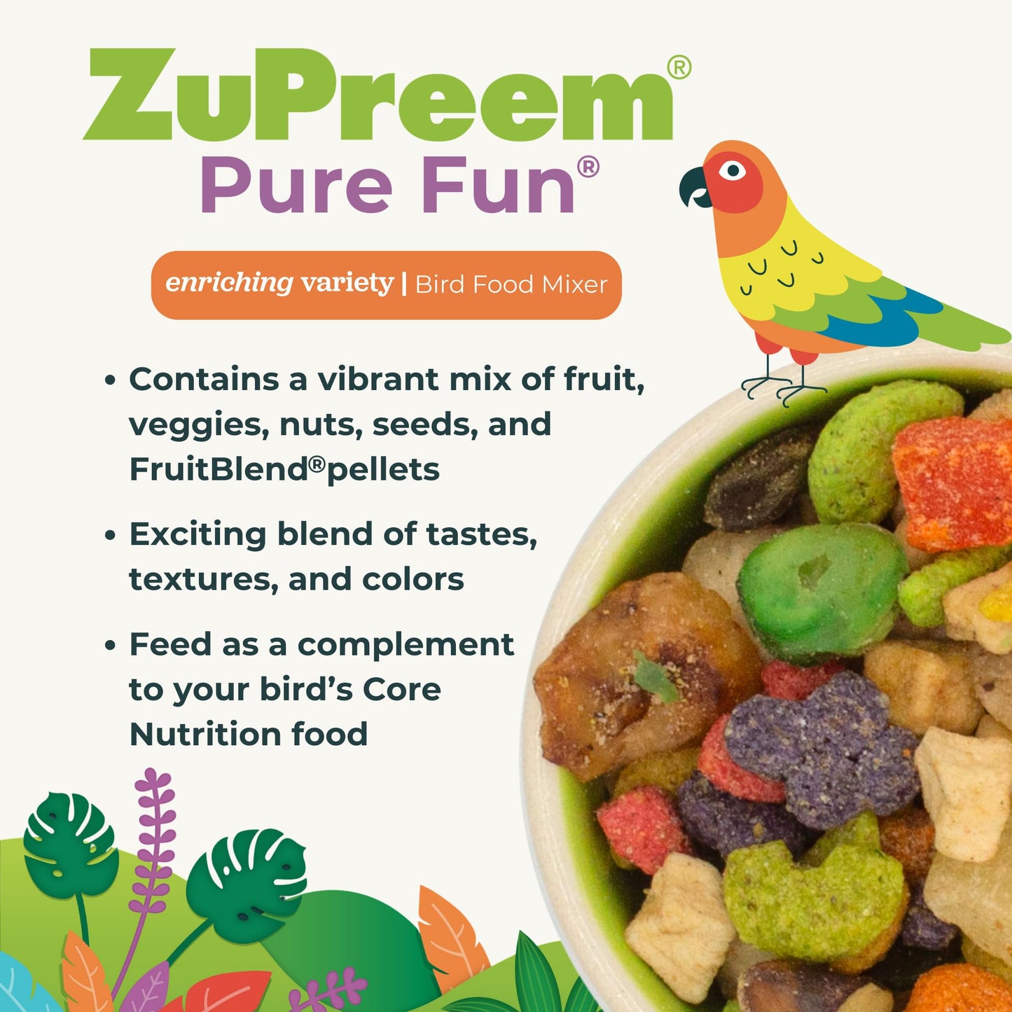 ZuPreem Sensible Seed Bird Food, Cockatiel, Lovebird, Quaker, Small Conure, Seed and Pellet Blend for Medium Birds, Food Mixer Topper, Enriching Variety, Made in the USA, (M, 2 lbs)