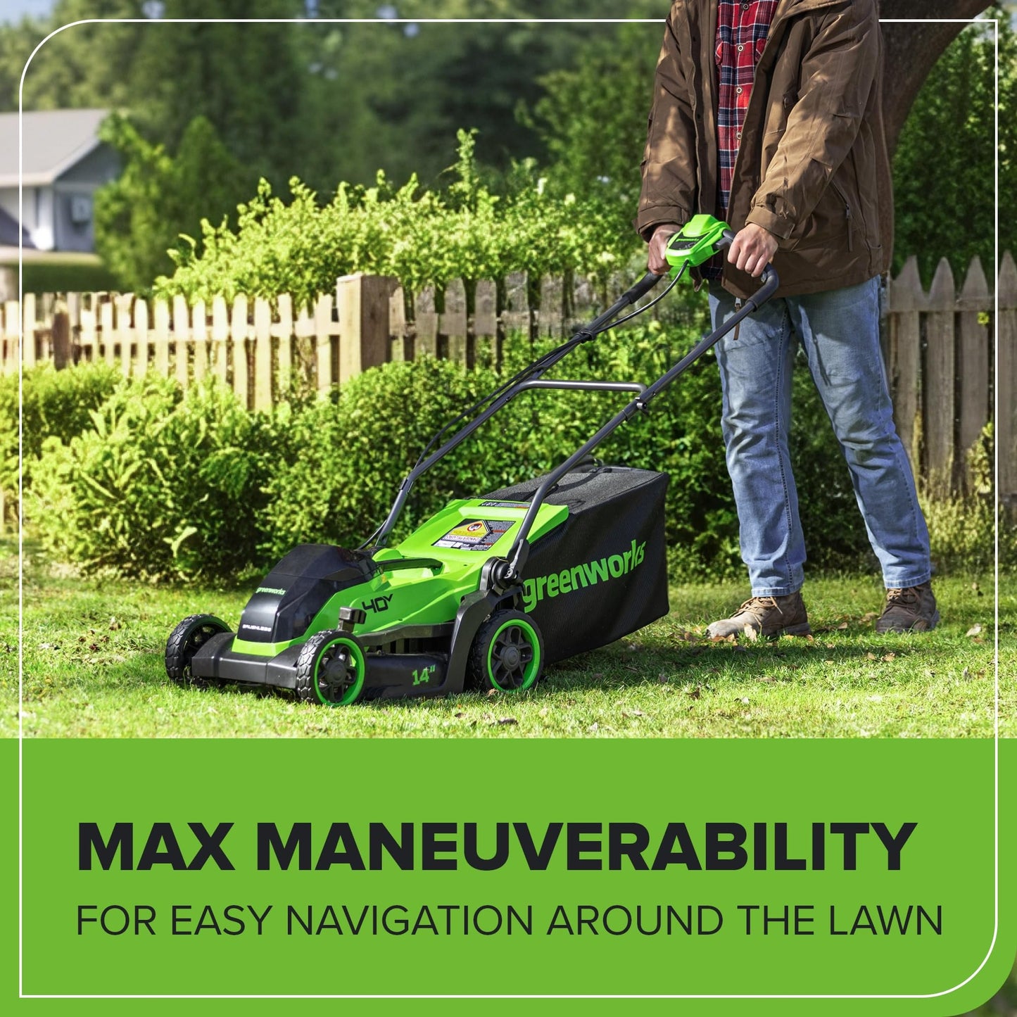 Greenworks 40V 14” Brushless (Push) Cordless Lawn Mower, 4.0Ah Battery and Charger