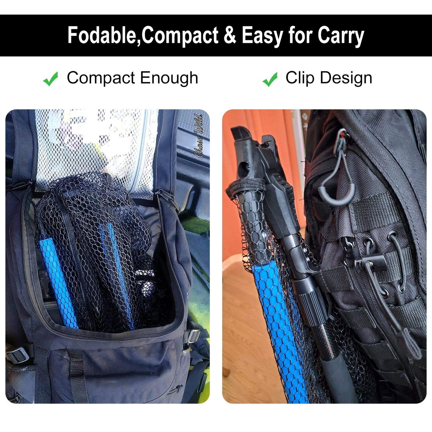 PLUSINNO Fishing Net Fish Landing Net, Foldable Collapsible Telescopic Pole Handle, Durable Nylon Material Mesh, Safe Fish Catching or Releasing