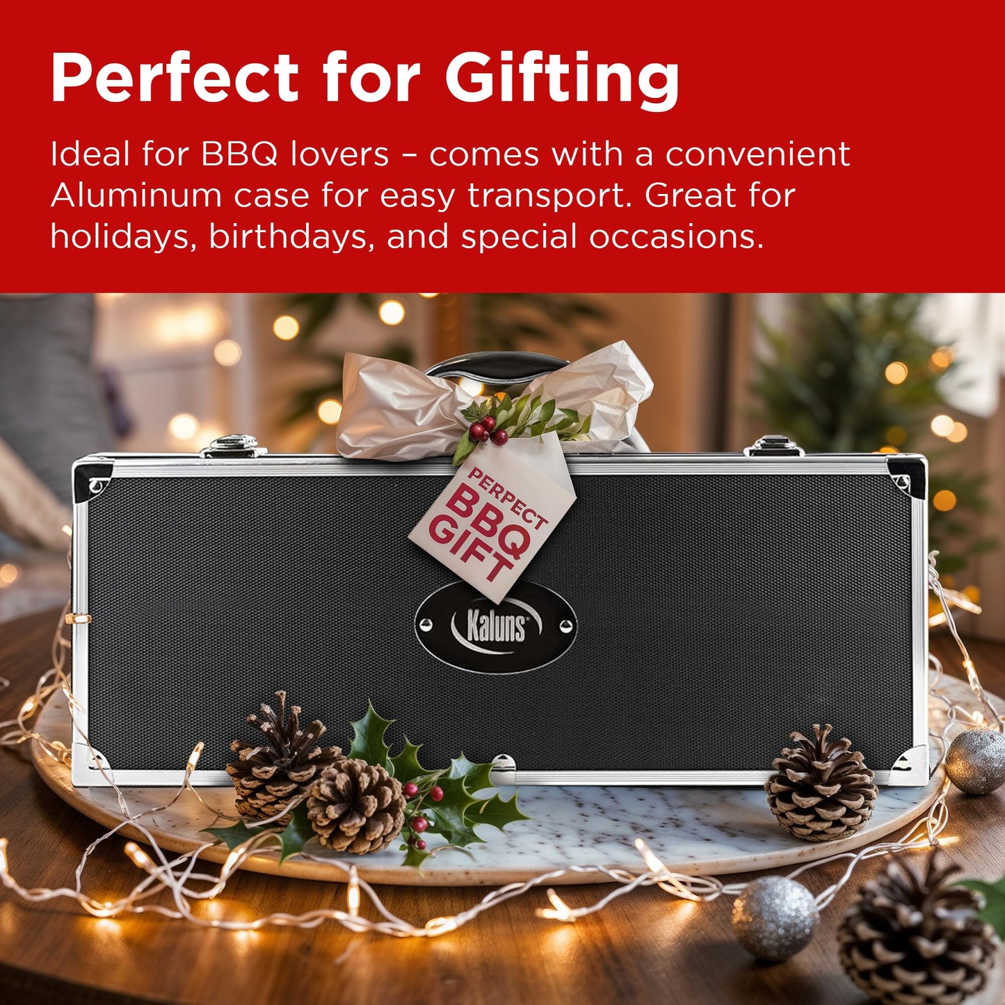 Kaluns Grilling Accessories, Dad Gifts for Fathers Day Grilling Gifts, Heavy Duty Stainless Steel BBQ Grill Tools Set for Outdoor Grill with Aluminum Case and Apron, Dad Birthday Gifts for Men Husband