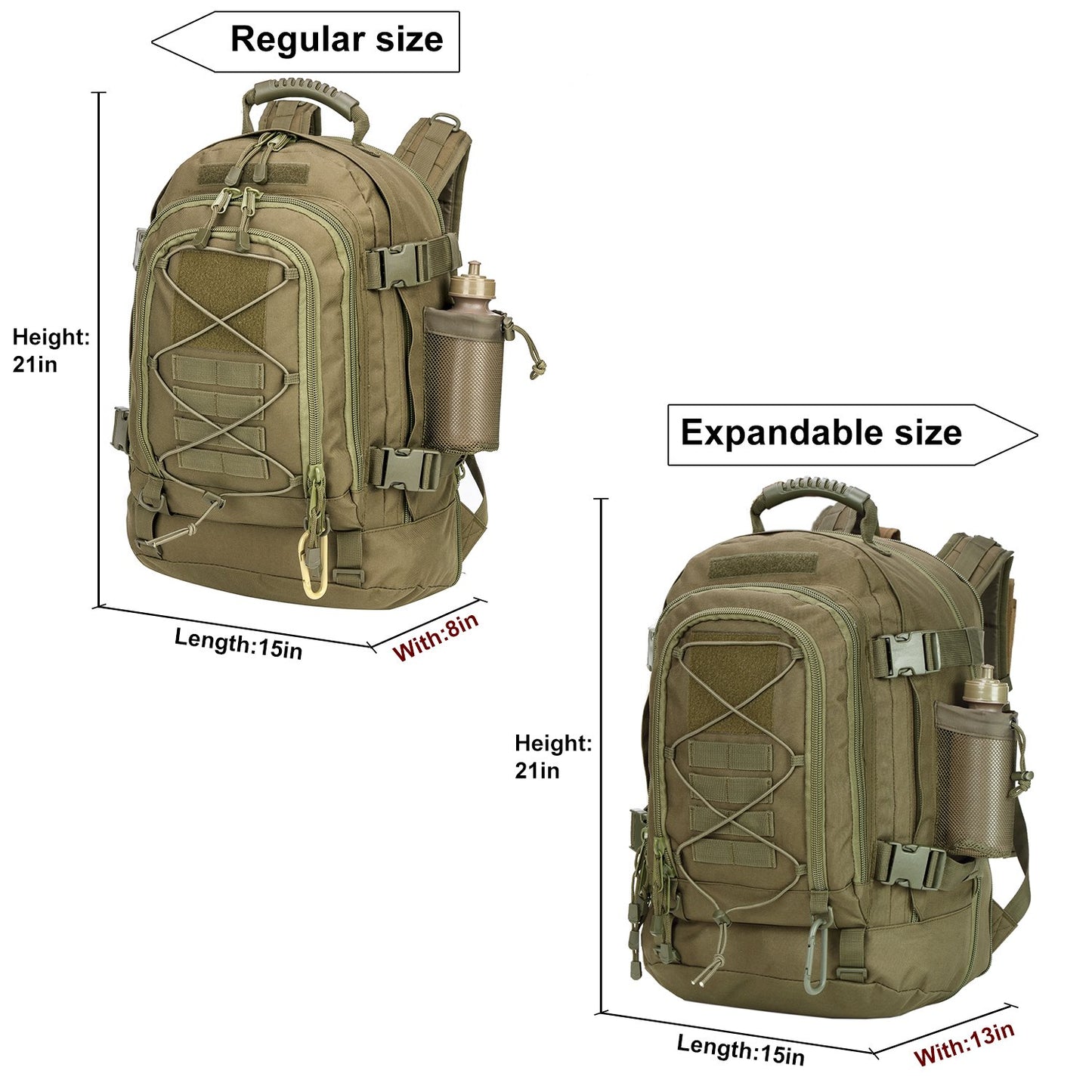 Large Tactical Backpack for Men Military Backpack with DIY System for Travel, Work,Camping,Hunting,Hiking,Sports (GREEN)