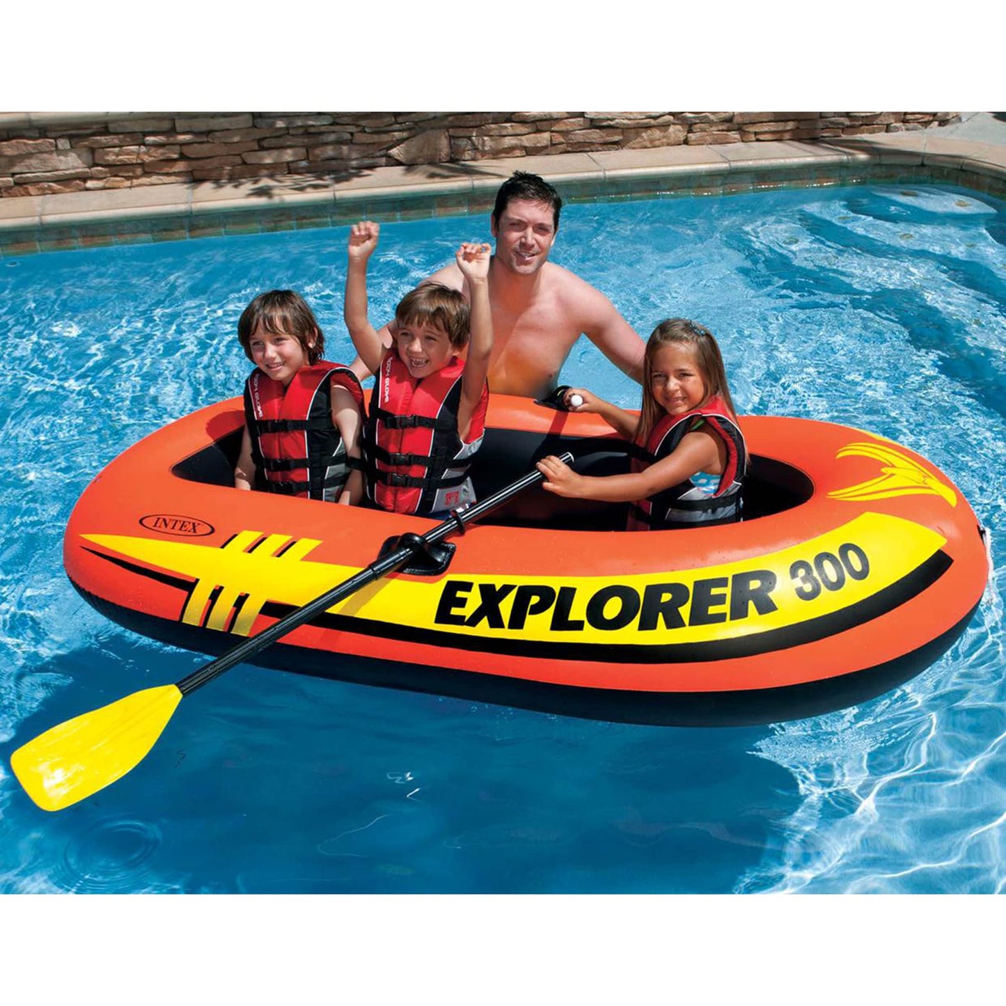 INTEX Explorer Inflatable Boat Series: Dual Air Chambers – Welded Oar Locks – Grab Handles – Bow Rope – Sporty Design