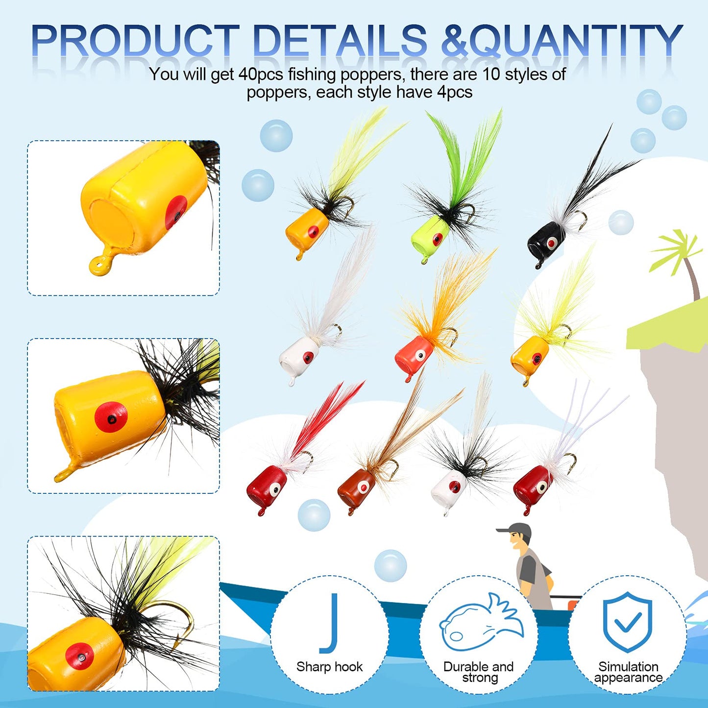 Fly Fishing Flies Fly Poppers Panfish Poppers Dry Flies Fishing Popper Lures for Trout Salmon Bass