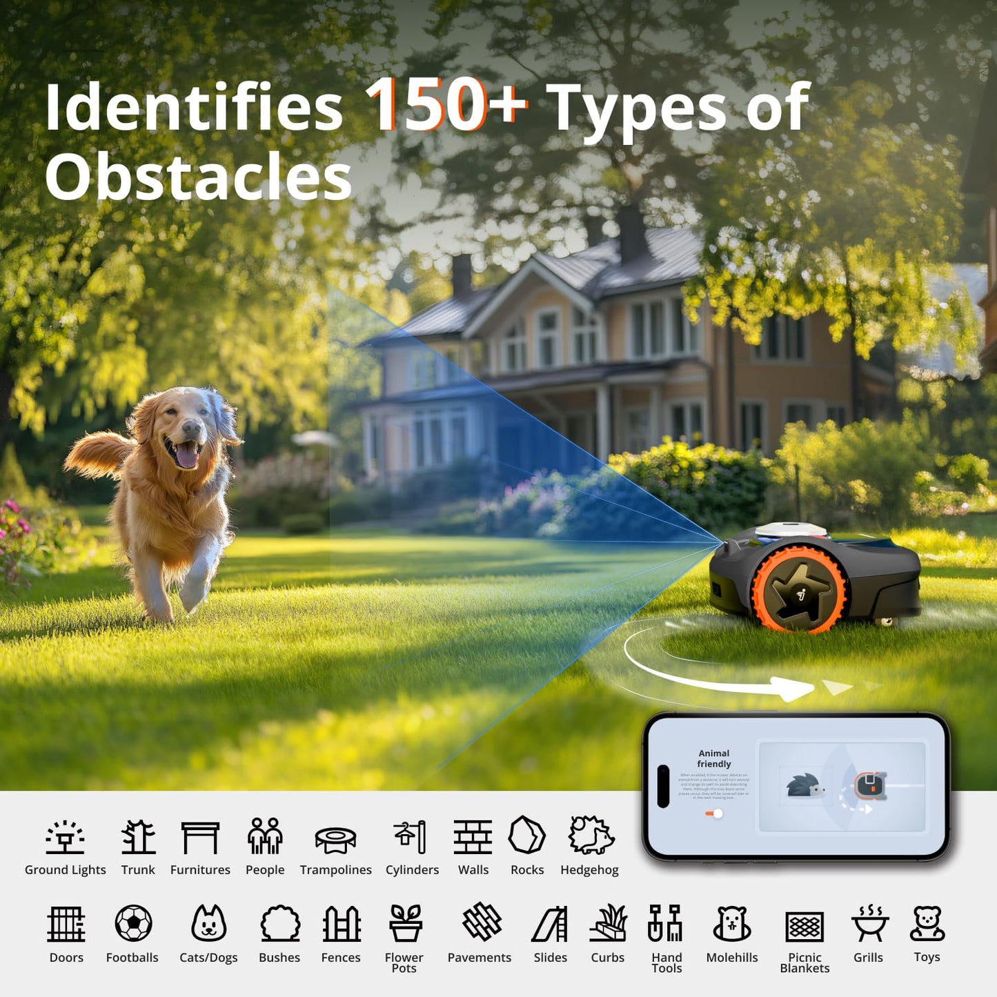 Segway Navimow i105N Robot Lawn Mower Perimeter Wire Free 1/8 Acre RTK+Vision Robotic Lawnmower, AI-Assisted Mapping, Virtual Boundary, APP Control, 58dB(A) Quiet, Multi-Zone Management