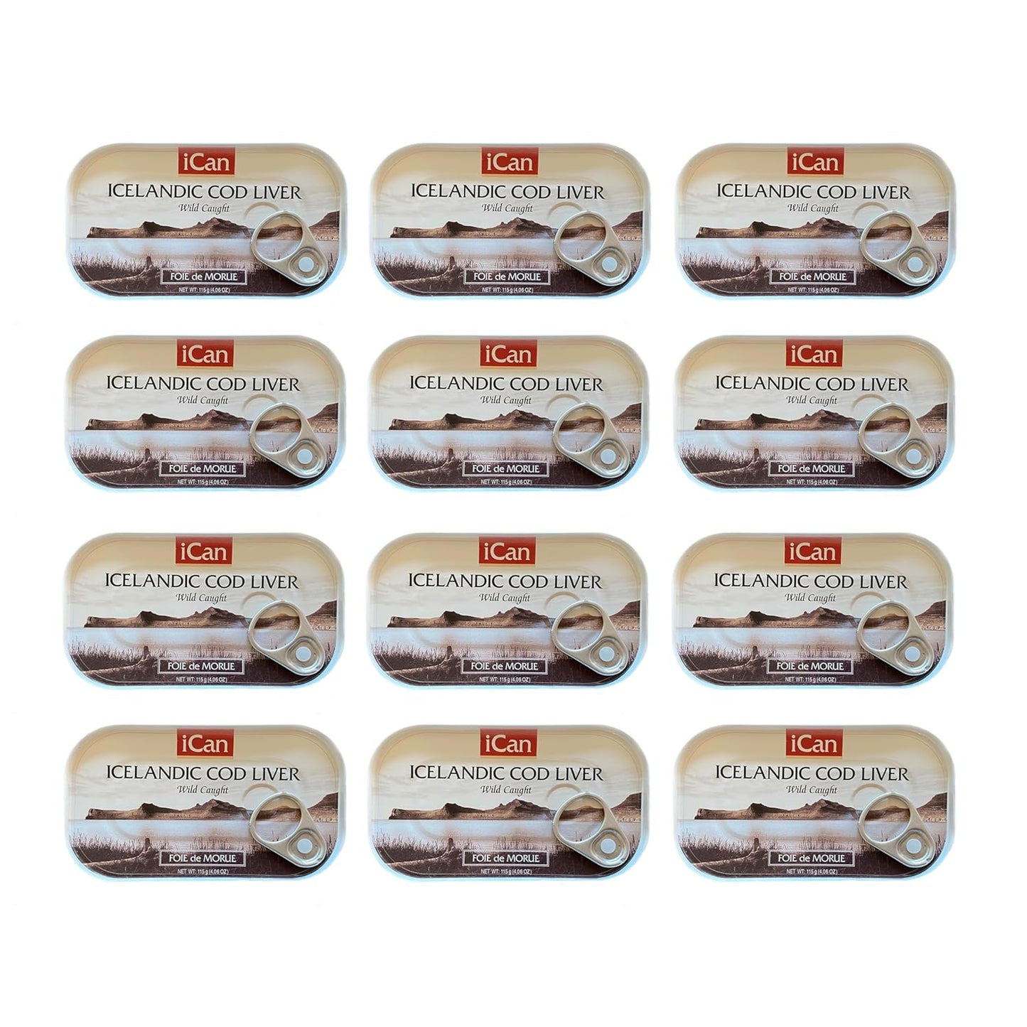 Icelandic Cod Liver Wild Caught (Foie de Morue) 4oz. (PACK OF 12 CANS)