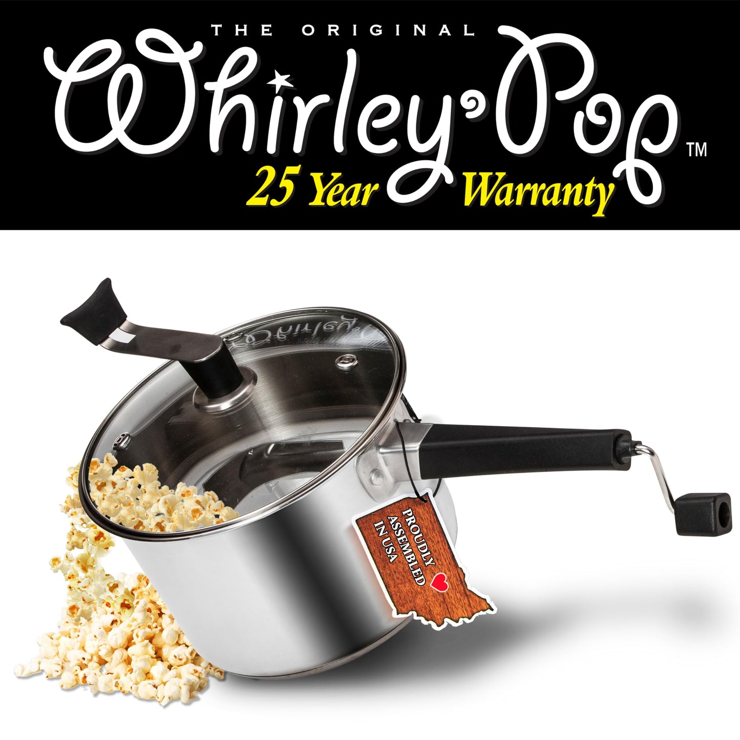 Original Whirley Pop Popcorn Maker - Wabash Valley Farms Gourmet Popcorn Popper, Aluminum Pot With Nylon Gears, 3-Minute Stove Top Popper, Home Movie Night (Silver)