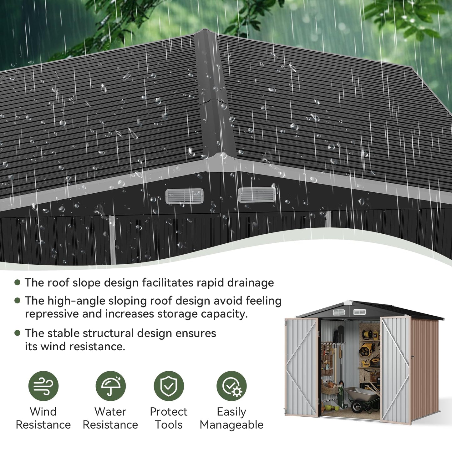 Aoxun 12x10 FT Shed Metal Outdoor Waterproof Storage Shed Steel Utility Garden Tool Shed with Door & Lock Outdoor Storage for Garden Patio Lawn Poolside, Brown