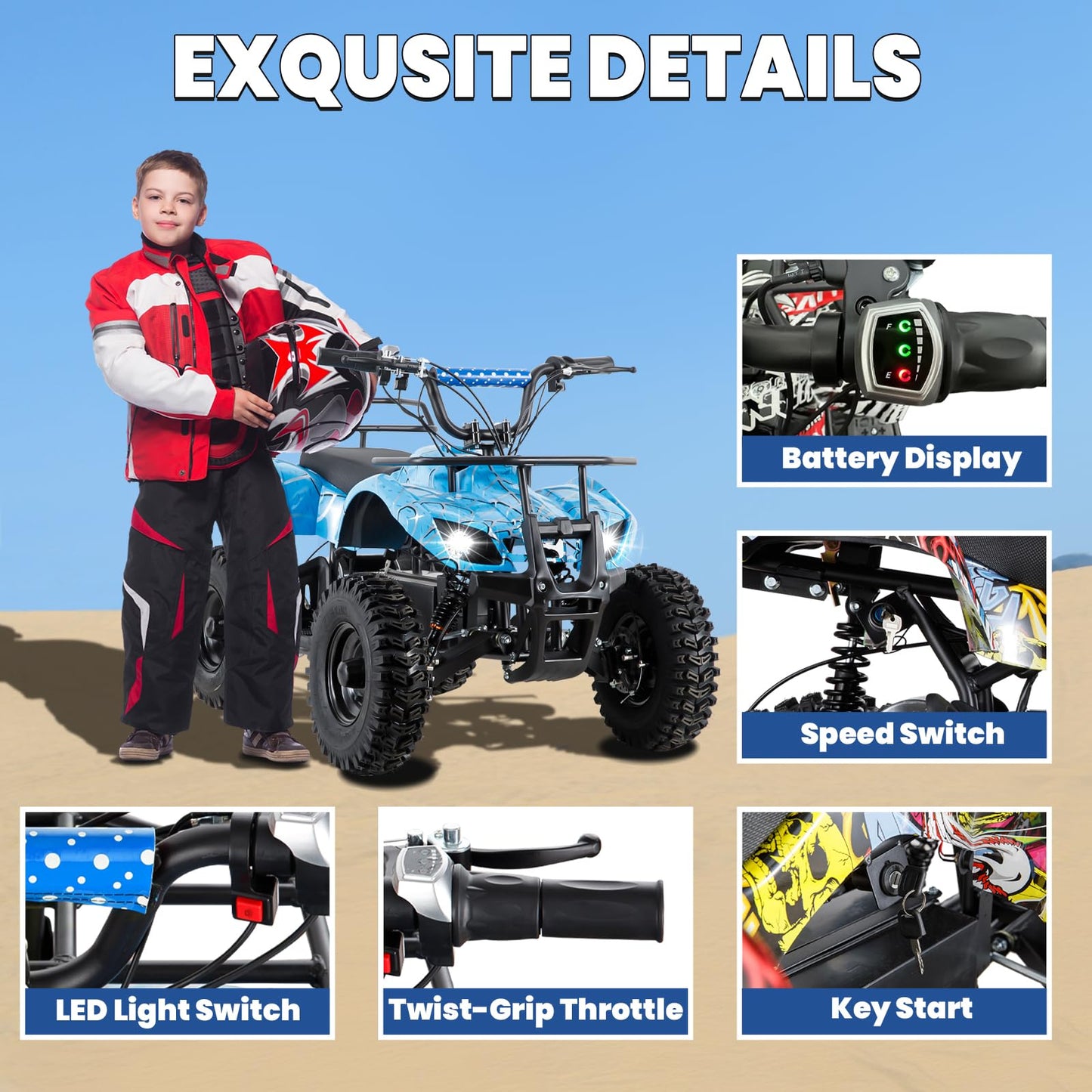 36V Electric ATV Dirt Quad Electric Four-Wheeled ATV with 500W Brushless Powerful Motor Off-Road Vehicle Electric Kids ATV Ride on ATV for Big Boys Girls Ages 5+, Black