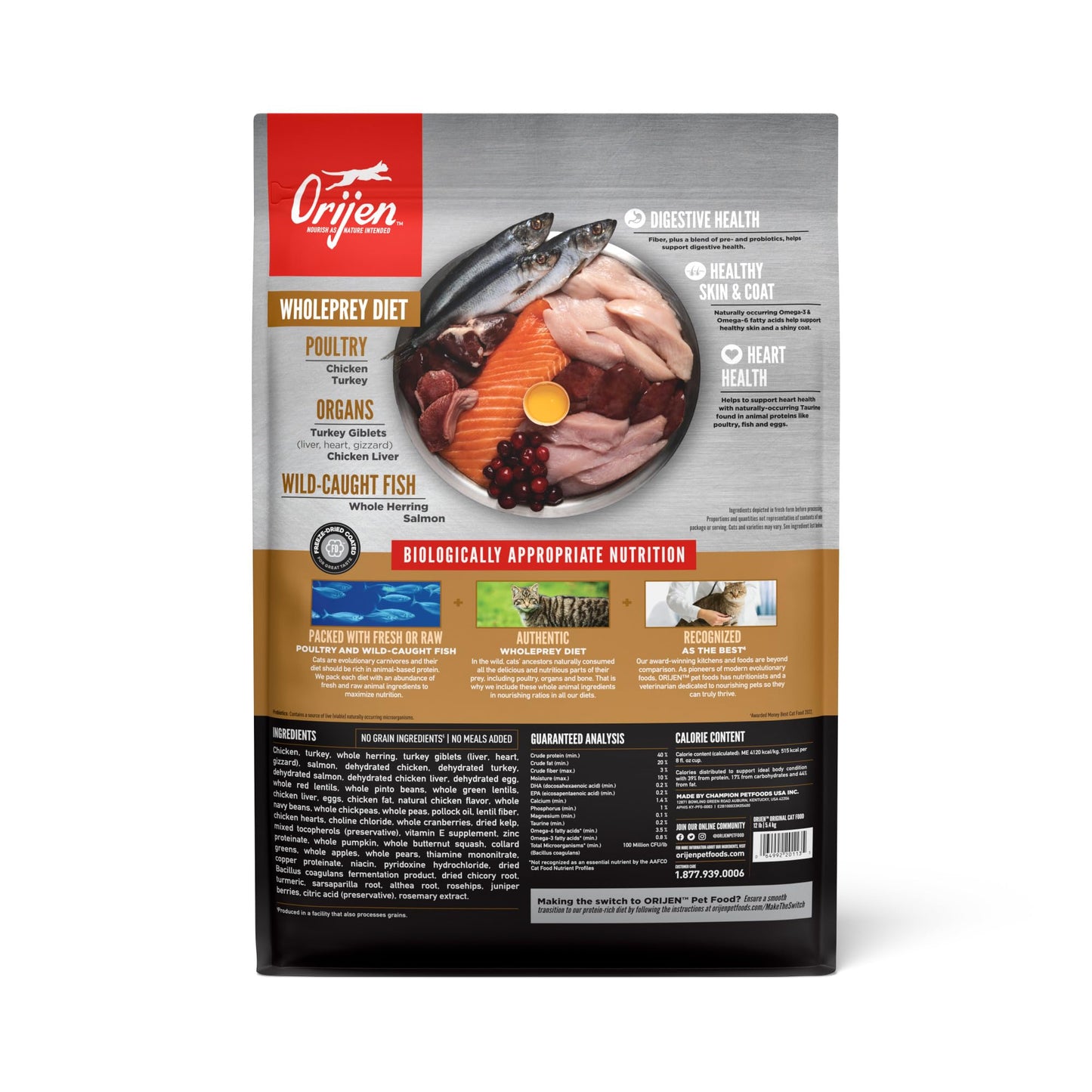 ORIJEN Grain Free High Protein Premium Dry Cat Food Original Recipe, 4lb Bag