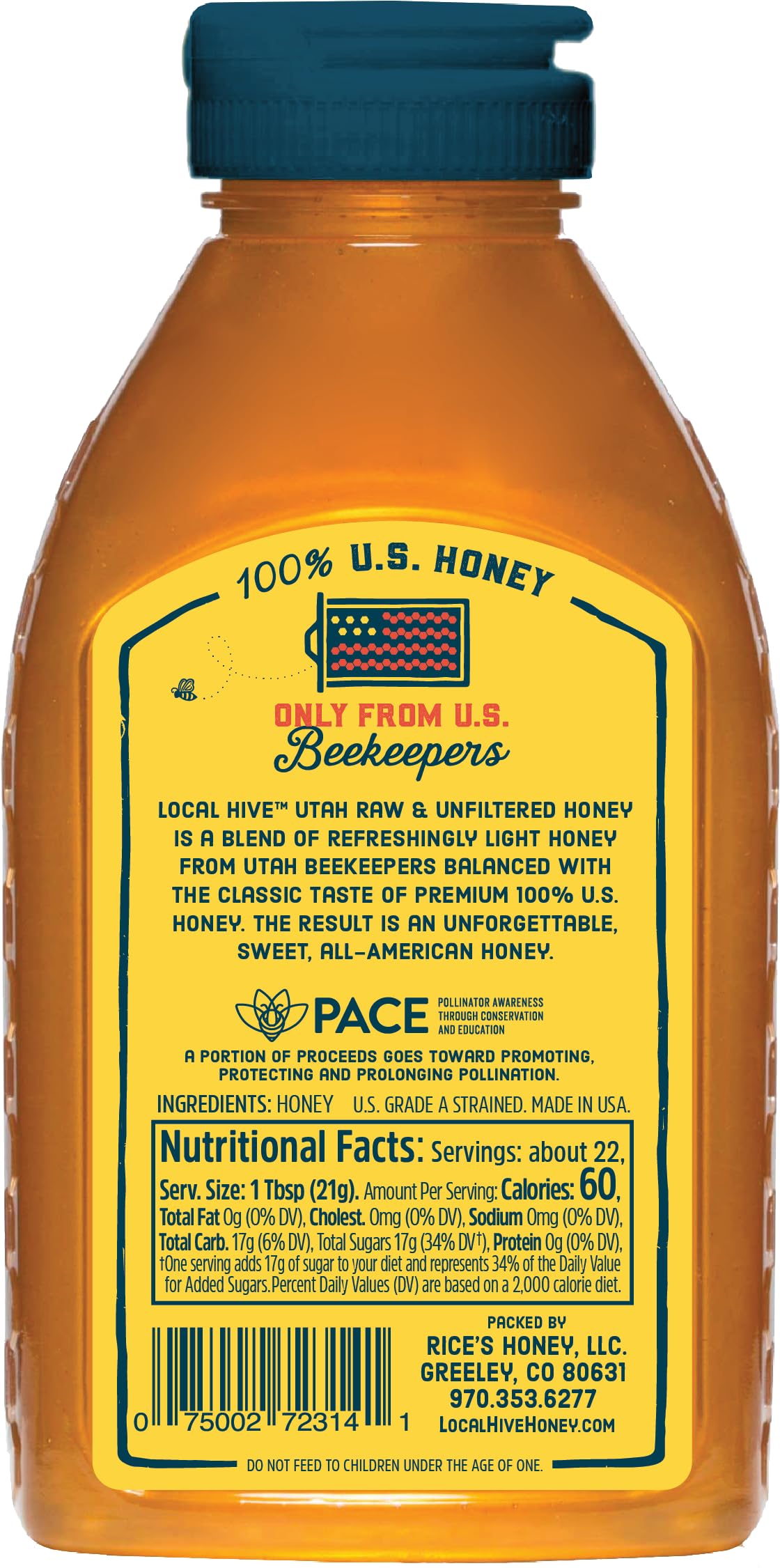 Local Hive Midwest Raw Unfiltered Honey – 16 oz, 100% Pure US Honey, Sourced from American Bees and Beekeepers - Natural Sweetener, Ideal for Tea, Baking, and Cooking