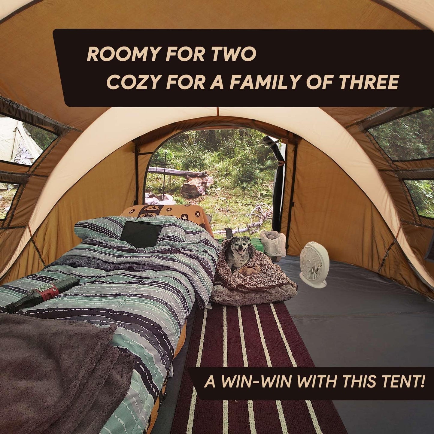 4 Person Easy Pop Up Tent,9.5’X6.6’X52'',Waterproof, Automatic Setup,2 Doors-Instant Family Tents for Camping, Hiking & Traveling