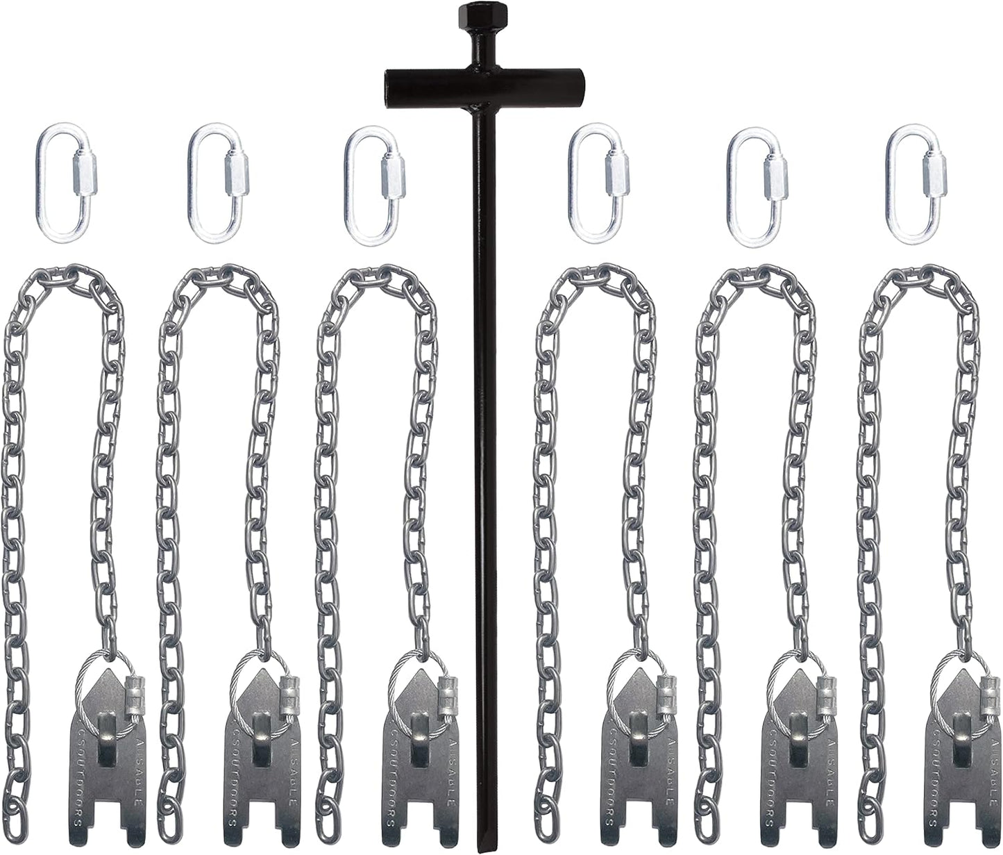 Chain Stake Package - 6 Anchor Chain Stakes 20" #2 Chain with Driver and Quick Links Included - Landscaping, Heavy Duty HD Staking System - Compatible with Wolf Fang Style Driver & Ends