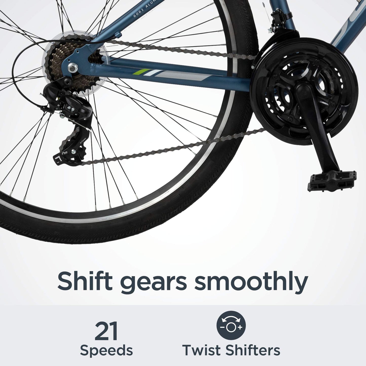 Schwinn Network 1.5 Hybrid Bike, Men and Women, 700c Wheels, 21-Speed, 18-inch Aluminum Frame, Front Suspension, Alloy Linear Pull Brakes, Matte Blue