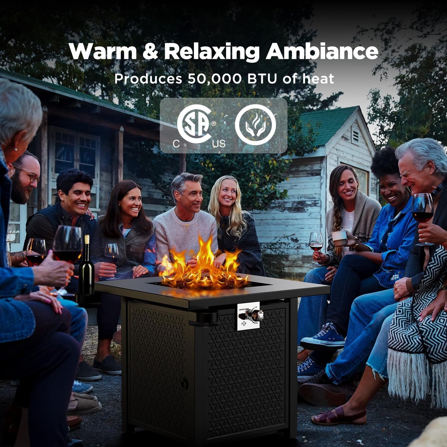 Ciays 28 Inch Propane Fire Pit CSA-Listed Outdoor Fire Pit Table, 50,000 BTU Steel Gas Fire Pits with Lid and Lava Rock, Add Warmth and Ambience to Parties On Patio Deck Garden,Black,CIFPT3-N1