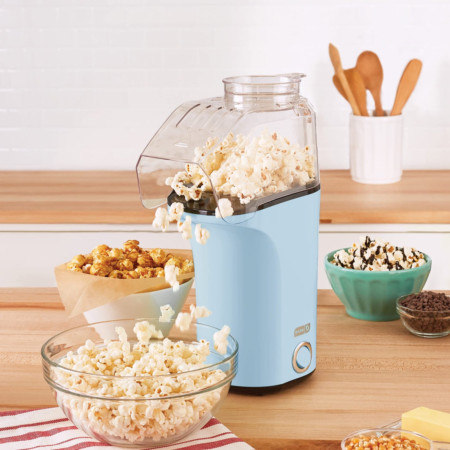 DASH Hot Air Popcorn Popper Maker with Measuring Cup to Portion Popping Corn Kernels + Melt Butter, 16 Cups - Red