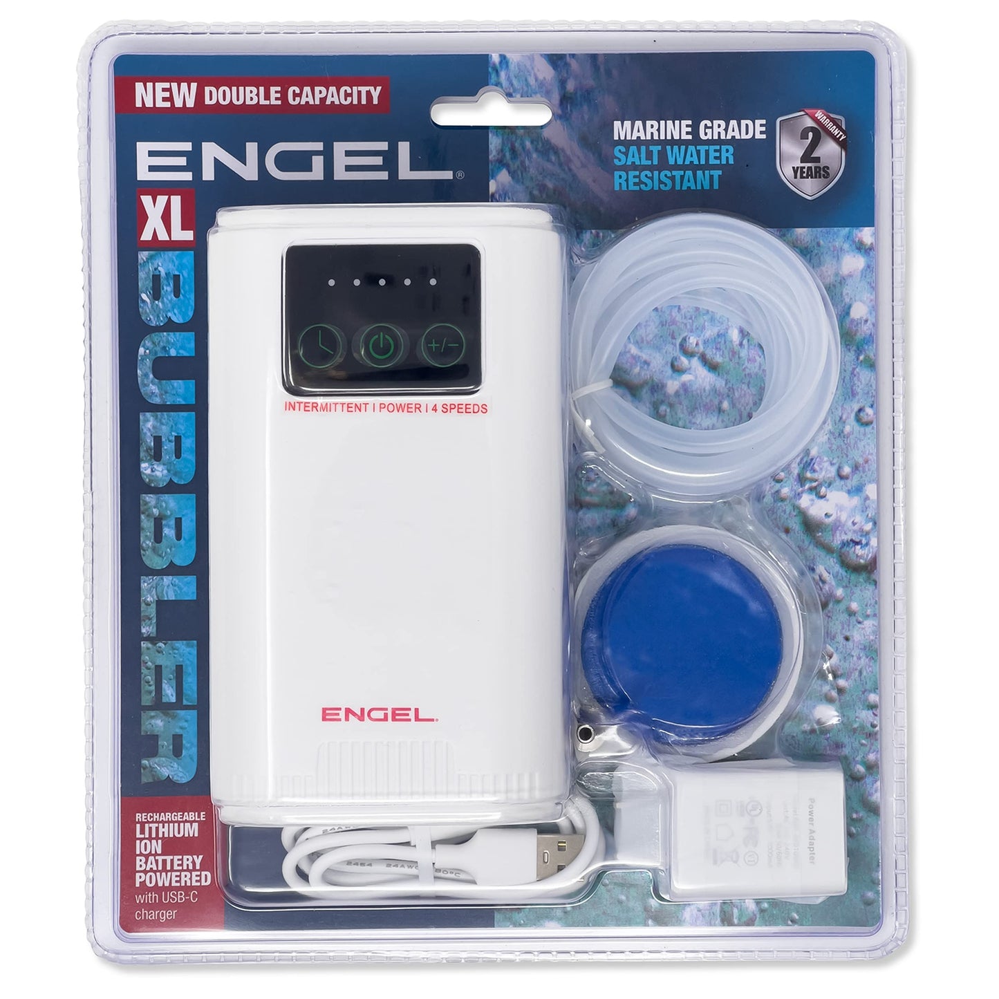 ENGEL Ultra Quiet Lithium-Ion USB Rechargeable Live Bait Aerator Pump & Bubbler with Universal Clip fits Most Bait Buckets (White)