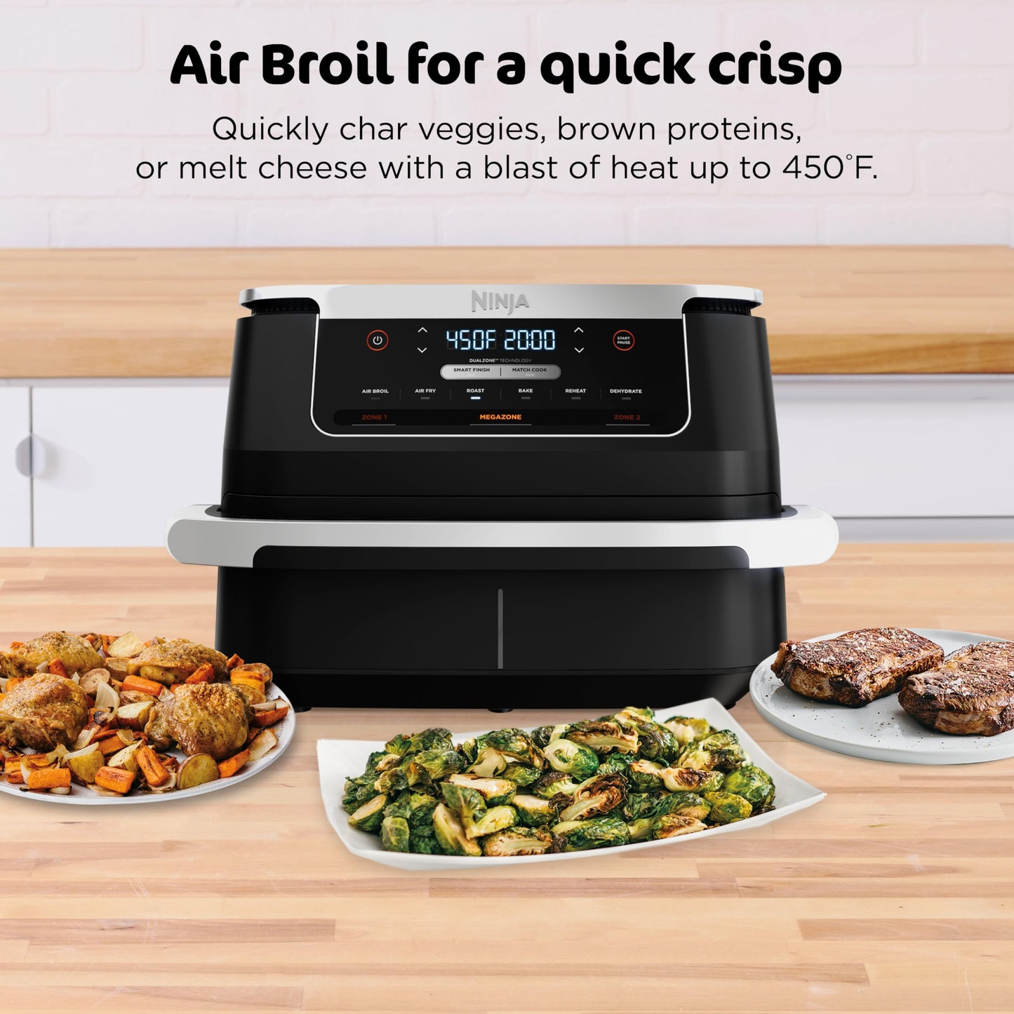Ninja DZ201 Foodi 8 Quart 6-in-1 DualZone 2-Basket Air Fryer with 2 Independent Frying Baskets, Match Cook & Smart Finish to Roast, Broil, Dehydrate & More for Quick, Easy Meals, Grey