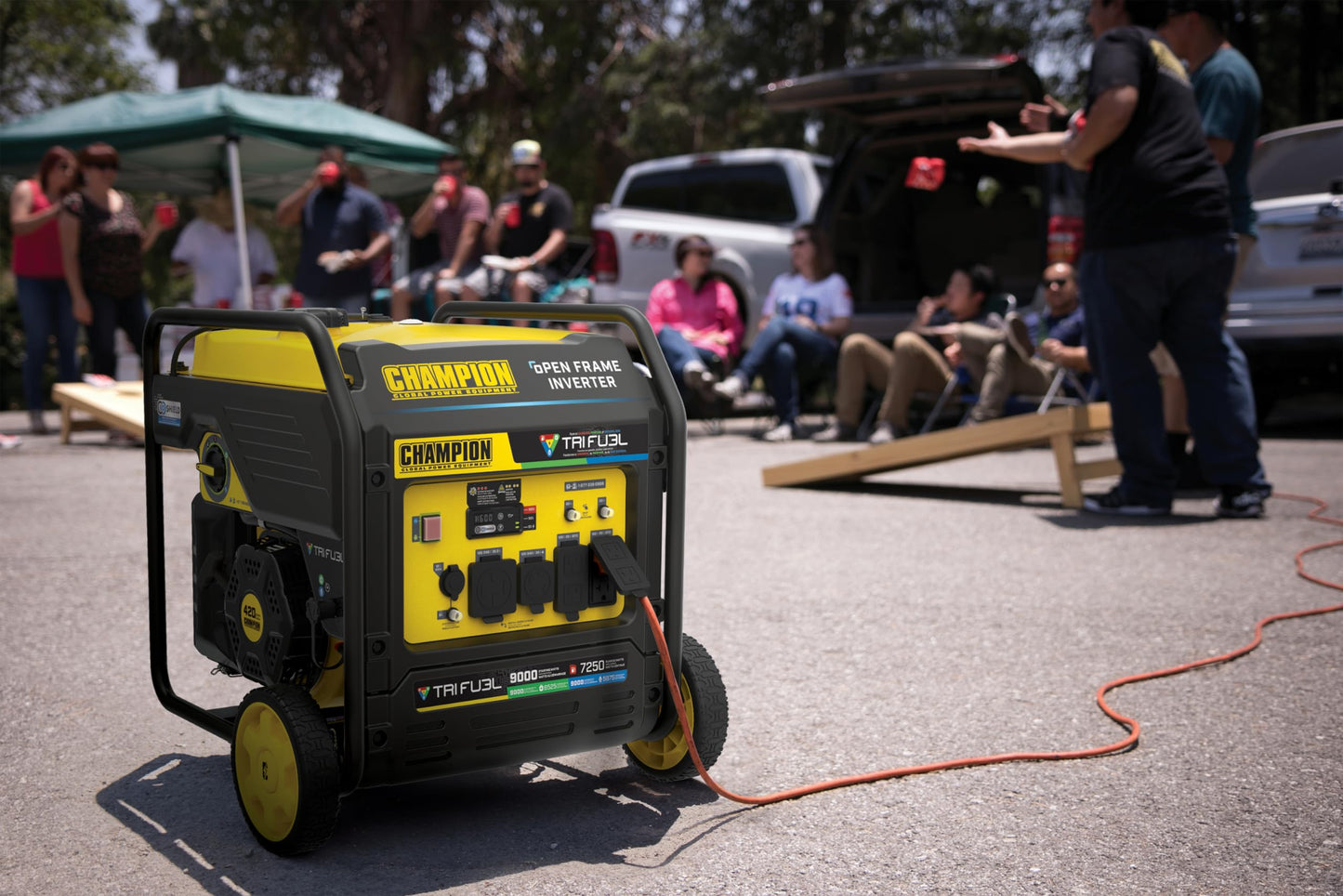 Champion Power Equipment 9000-Watt Electric Start Tri Fuel Home Backup Portable Open Frame Inverter Generator with Quiet Technology and CO Shield
