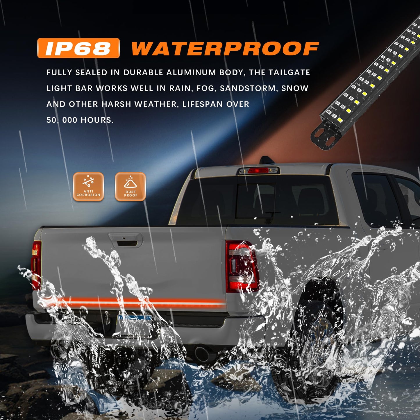 60 Inch LED Tailgate Light Bar with Reverse & Sequential Turn Signals for Truck