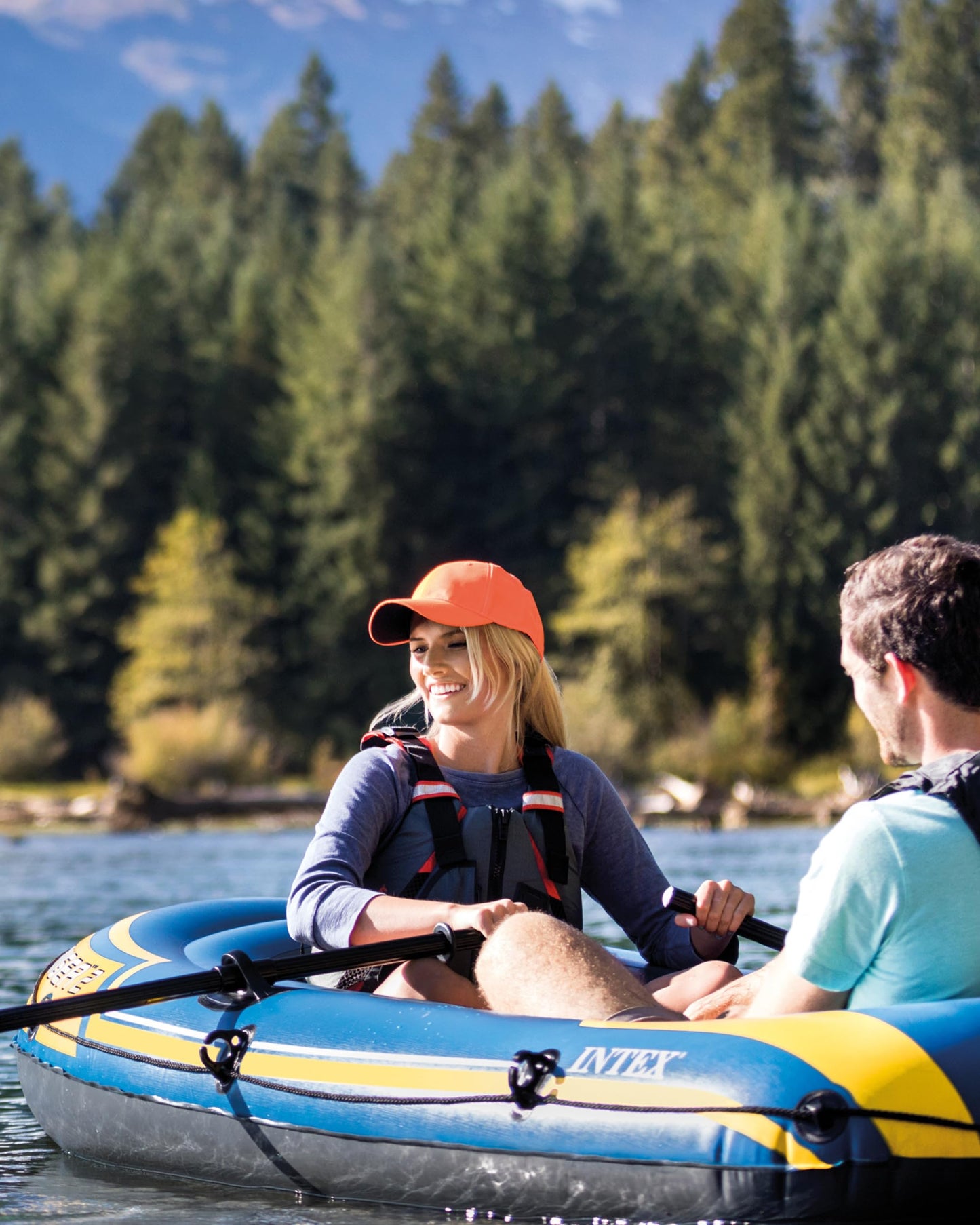 INTEX Challenger Inflatable Boat Series: Includes Deluxe Boat Oars and High-Output Pump – SuperStrong PVC – Triple Air Chambers – Welded Oar Locks – Heavy Duty Grab Handle
