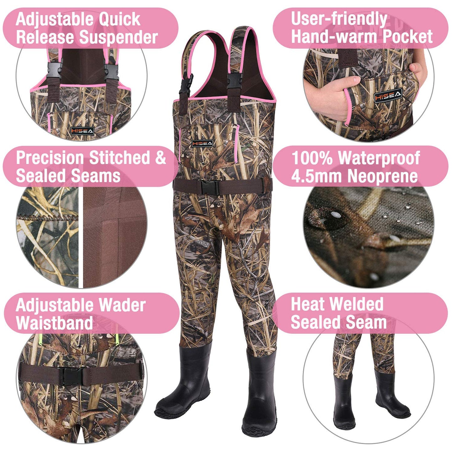 HISEA Kids Chest Waders for Toddler & Children Neoprene Youth Duck Hunting Waders for Kids Boys Girls with Insulated Boots