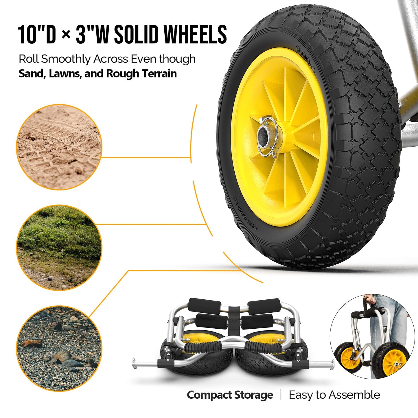 Bonnlo Kayak Cart Canoe Dolly Fishing Kayak Accessories Carrier Foldable Paddle Board Trolley Boat Trailer Transport with NO-Flat Airless Tires Wheels and 2 Ratchet Straps
