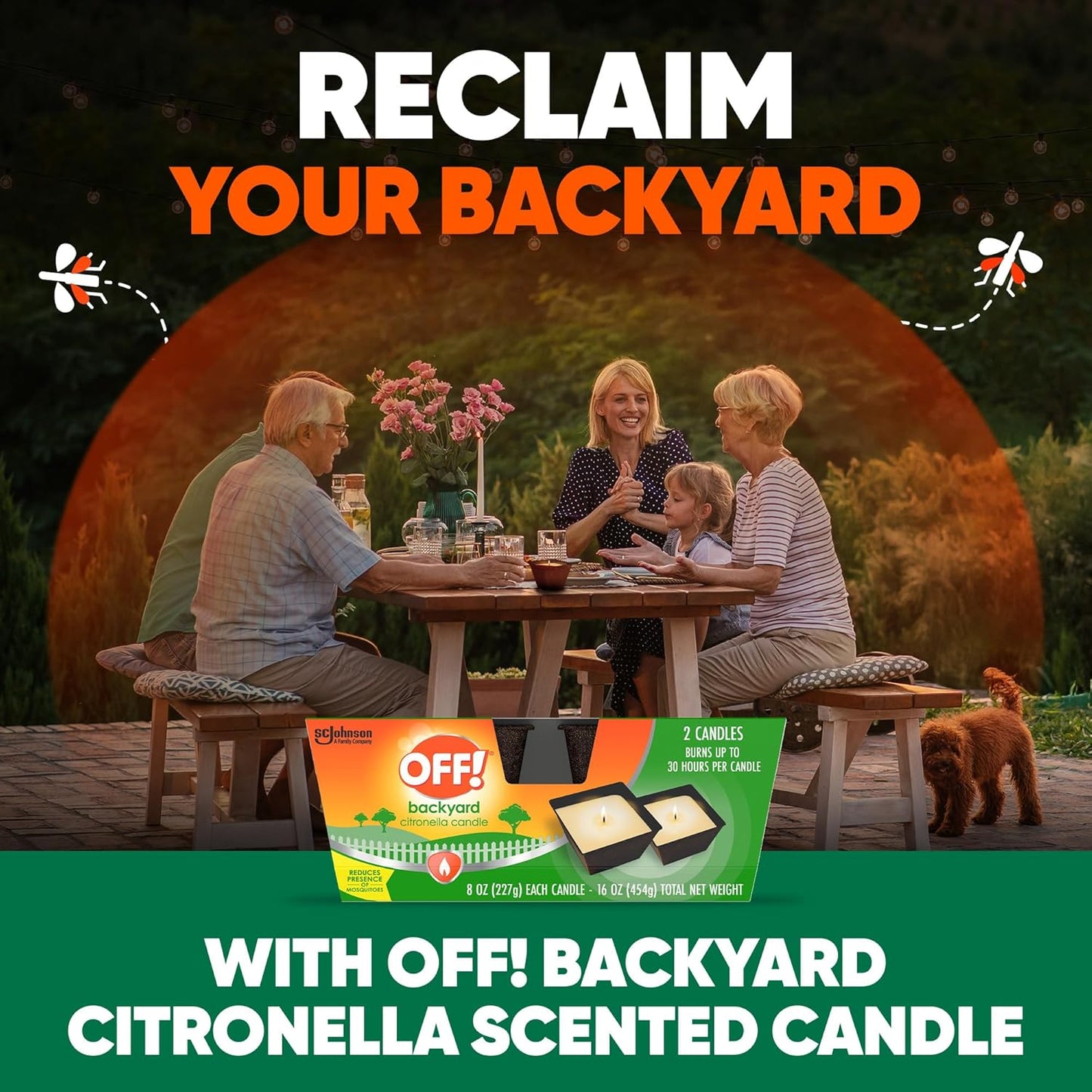 OFF! Backyard Citronella Scented Candle, Ambiance Enhancing Centerpiece, Burns for up to 25 Hours, 8 oz (Pack of 2)