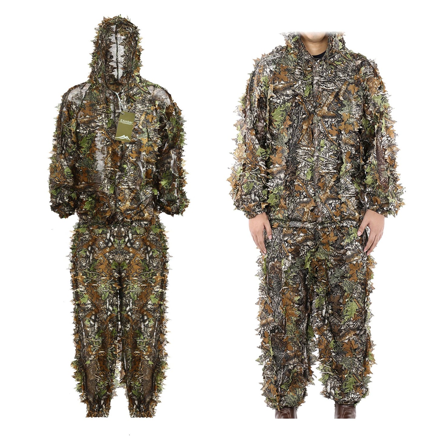EAmber Ghillie Suit Gilly Hunting Suits Pants 3D Leaf Camo Camouflage Coveralls Youth Adult Lightweight Clothes