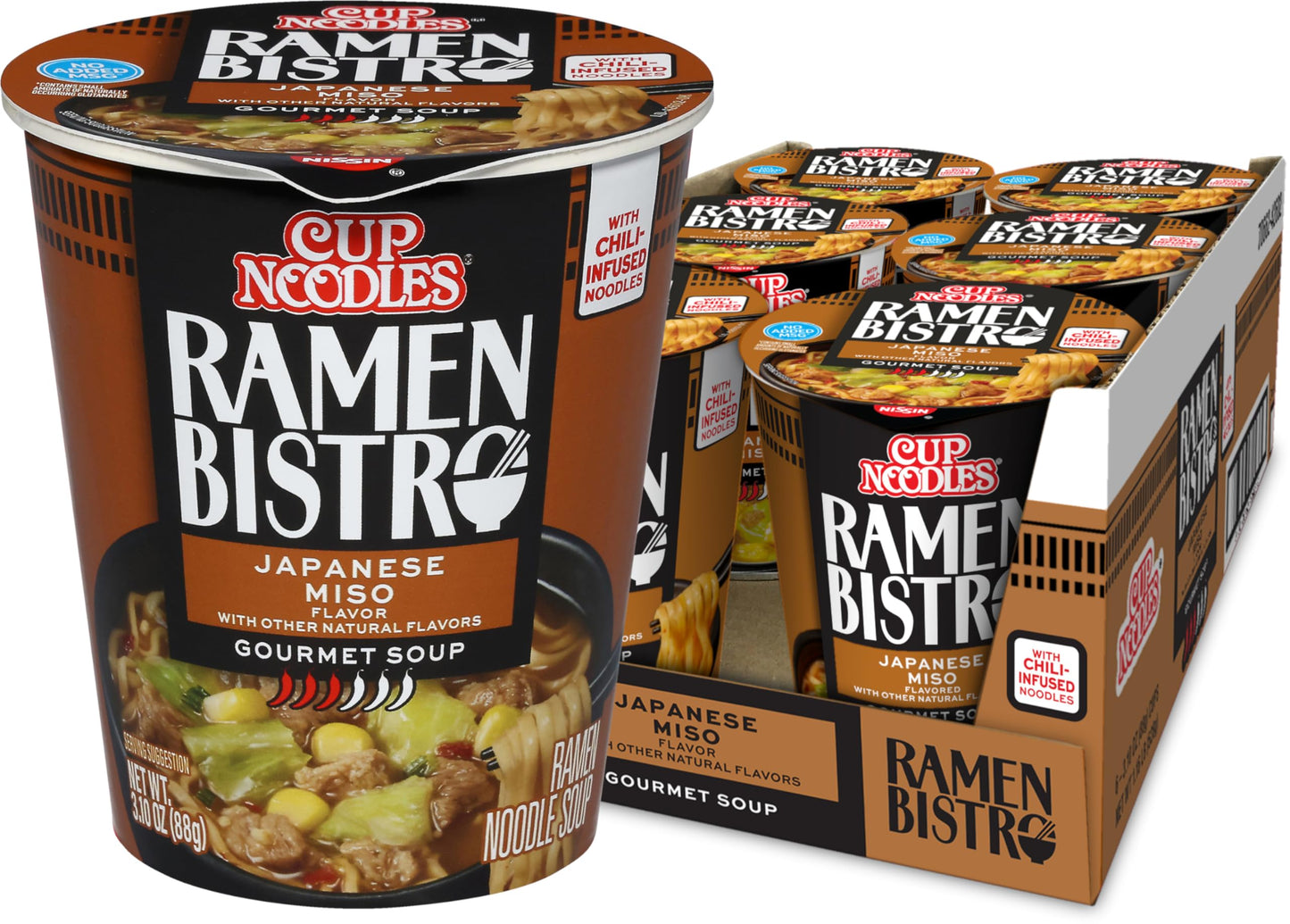 Nissin Cup Noodles Soup, Beef Flavor, Microwaveable Paper Cups, Instant Ramen, 2.25 Ounce (Pack of 12)